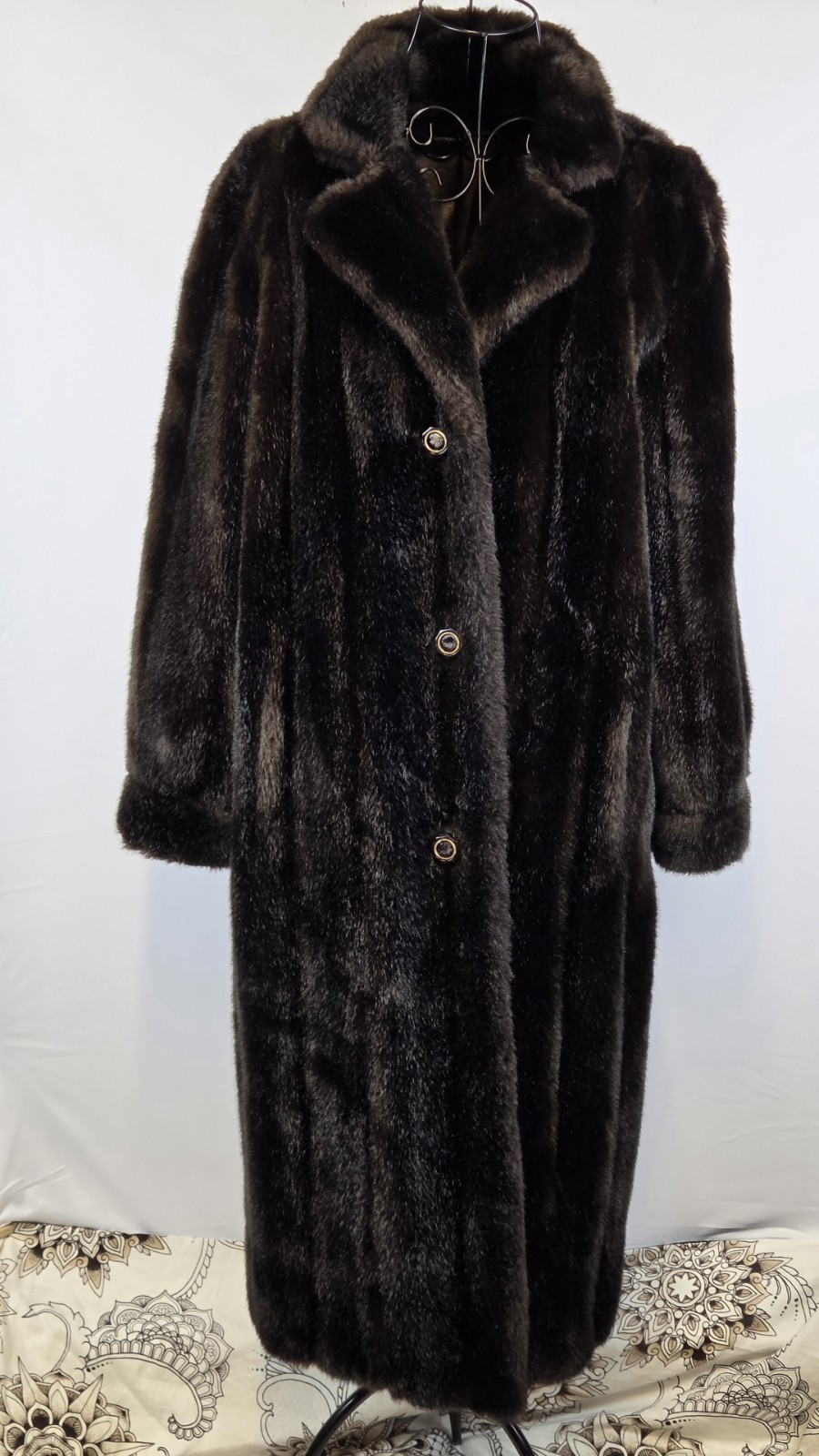 Vintage 60s Mincara Russel Taylor Faux Mink Fur Coat Womens L Brown Glam Winter
