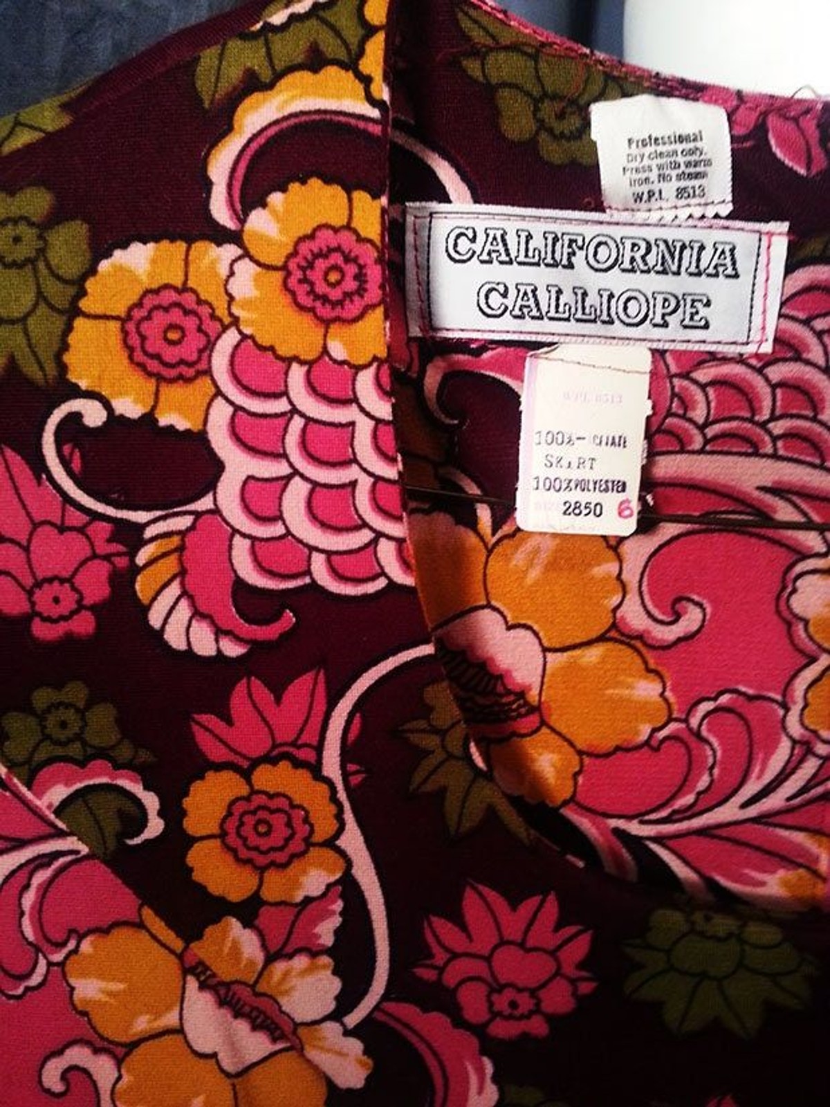 Vintage 70s boho mod floral maxi hot pink skirt boho gown party hostess dress xs