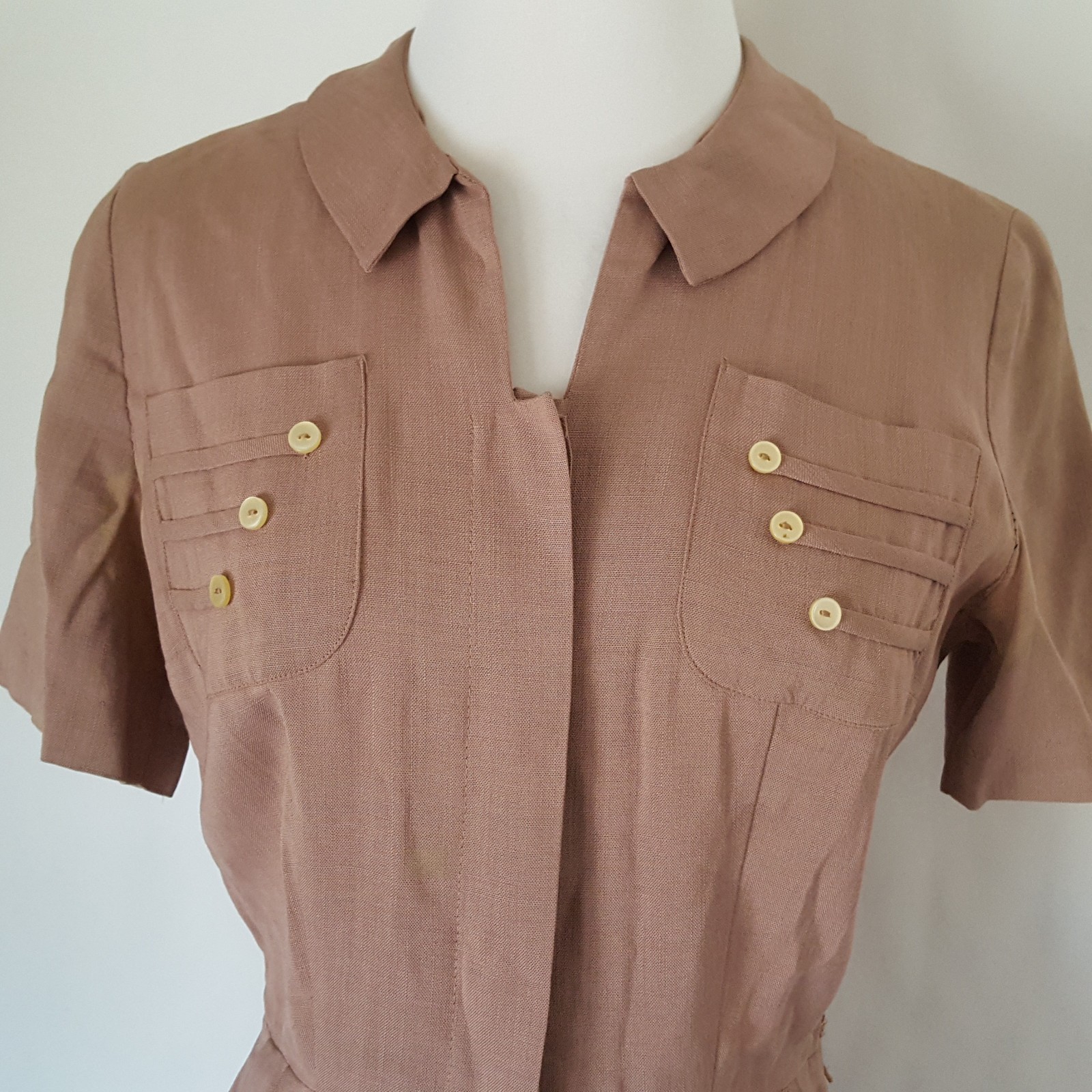 Vintage 40s 50s Brown Dress Size S Button Detail Sheath Secretary Wiggle Lampl