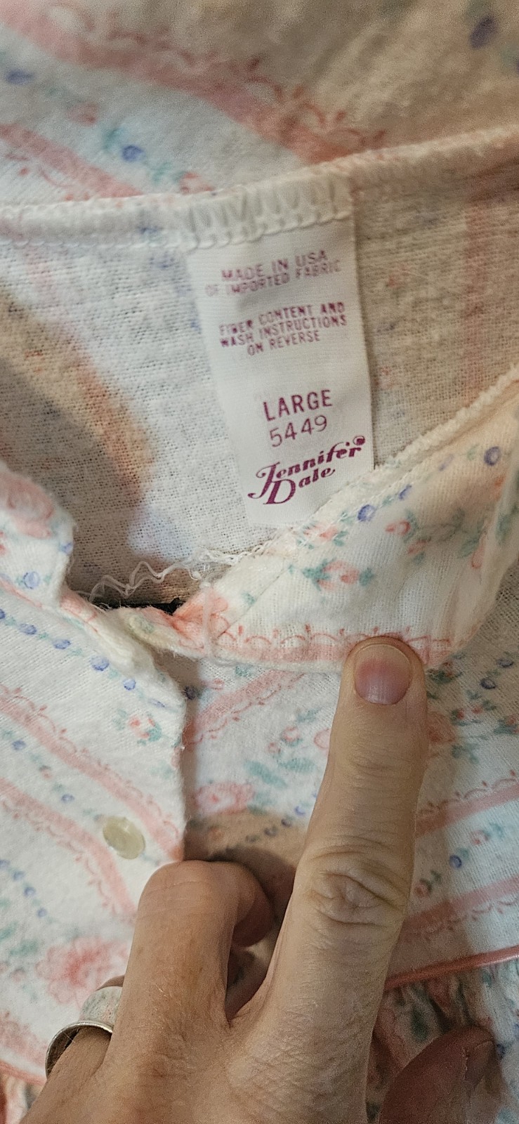 Vtg Flannel Nightgown Granny Cottage Pink Floral Prarie Jennifer Dale Cotton LG