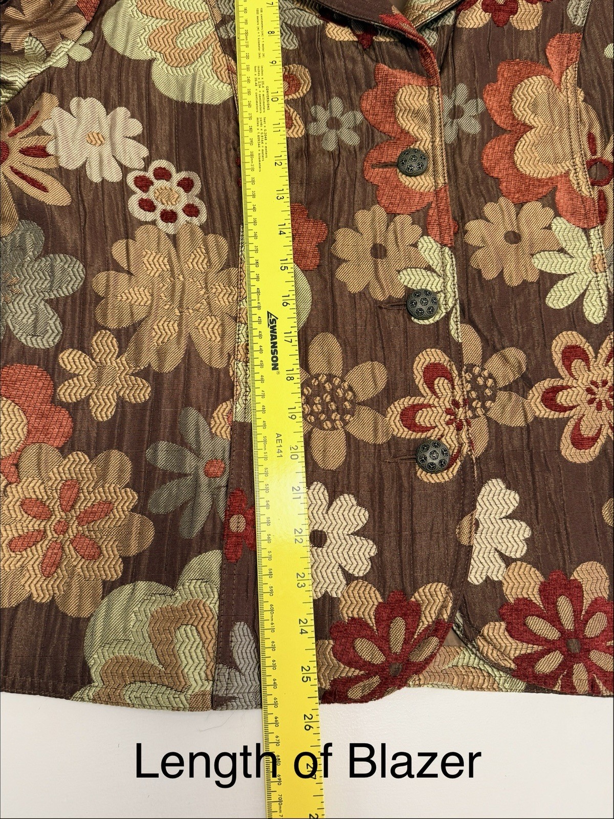 Erin London Brown Floral Blazer Sz XL Burnt Orange Tan Burgundy Green Artsy Boho