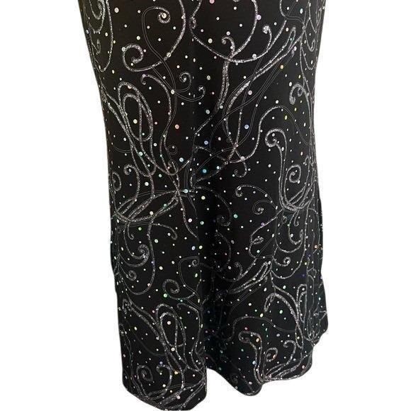 Vintage Black Glitter Sequin Mini Dress Cami Side Slit Skort XXLA Large XL