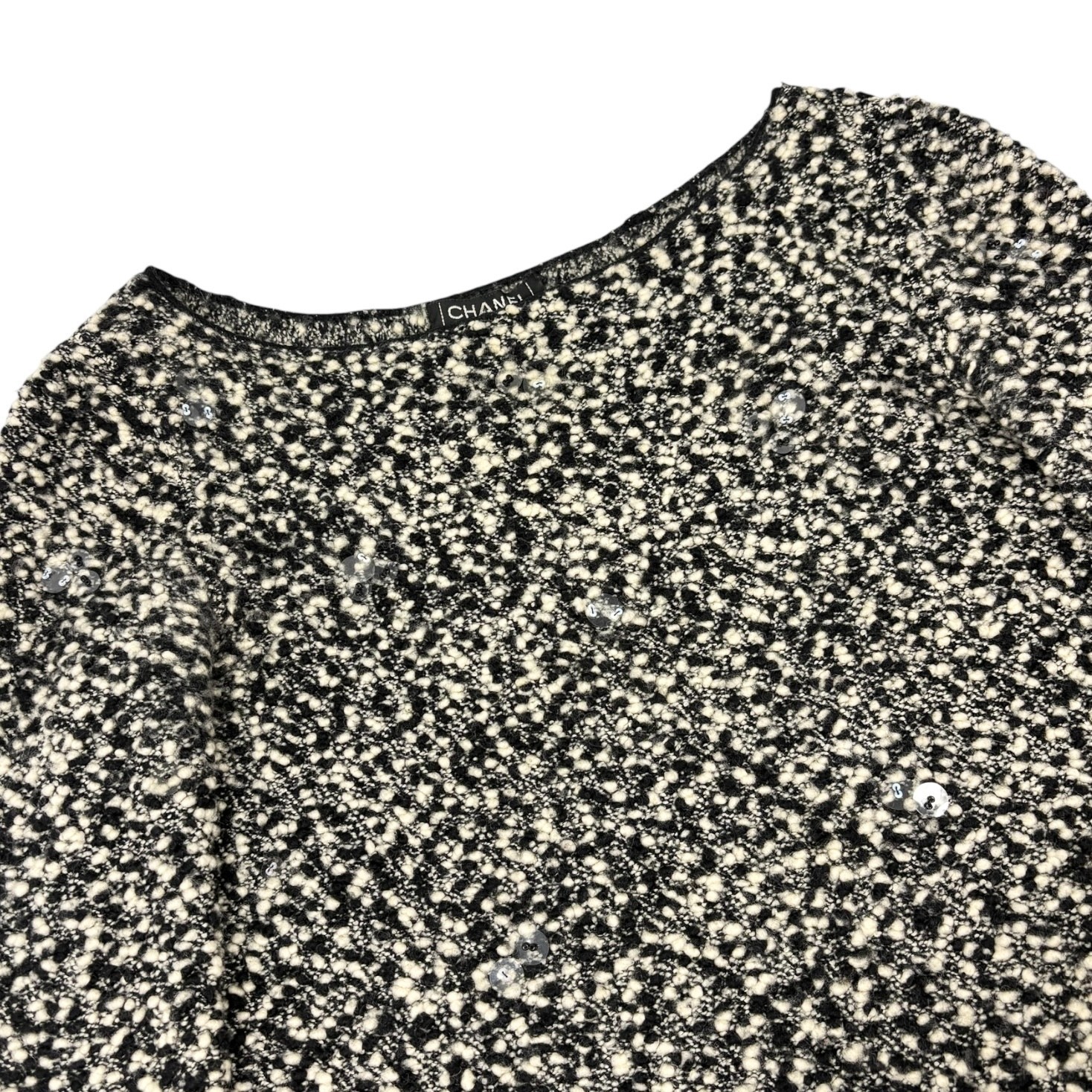 CHANEL Vintage 94A CC Logo Button Sequins Knit Sweater Dress #38 Black Wool