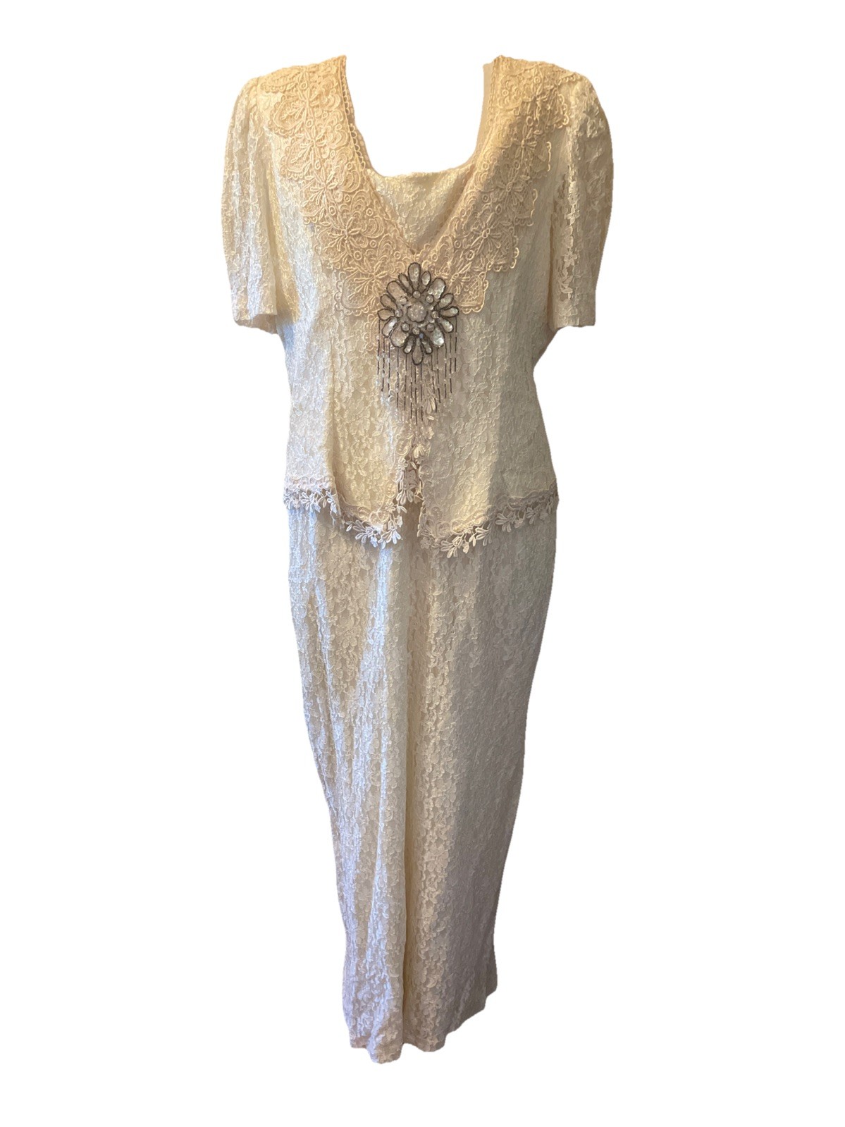 Vintage Speed Fashion Ivory Long Lined Dress Lace Size 19 Wedding