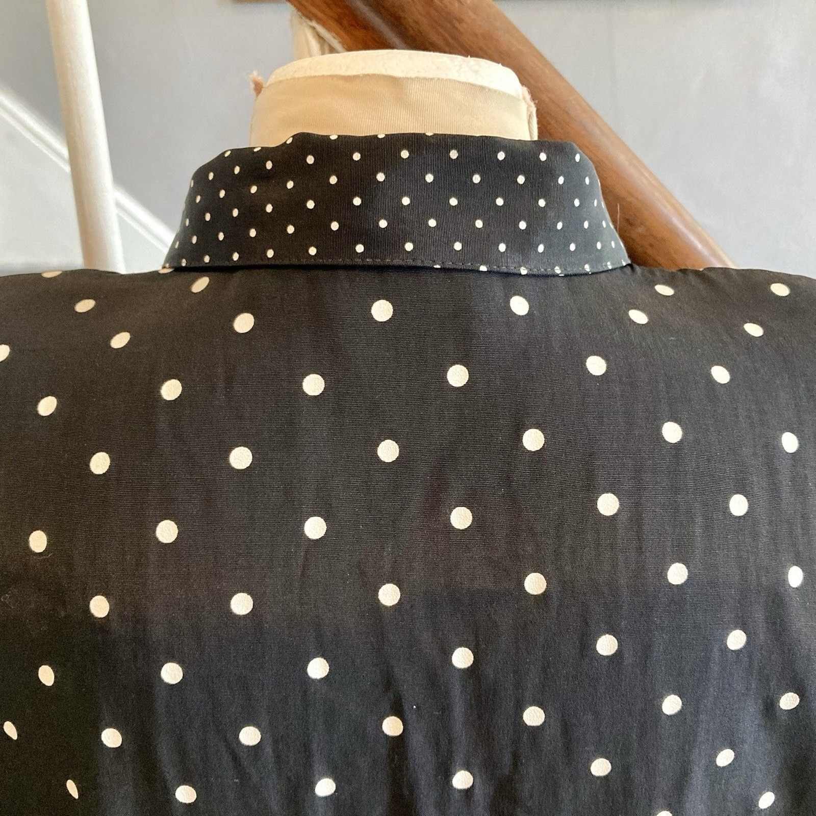 1980s 1990s Black And White Polka dot Shirt Shoulder Pads New Wave Work 9 To 5