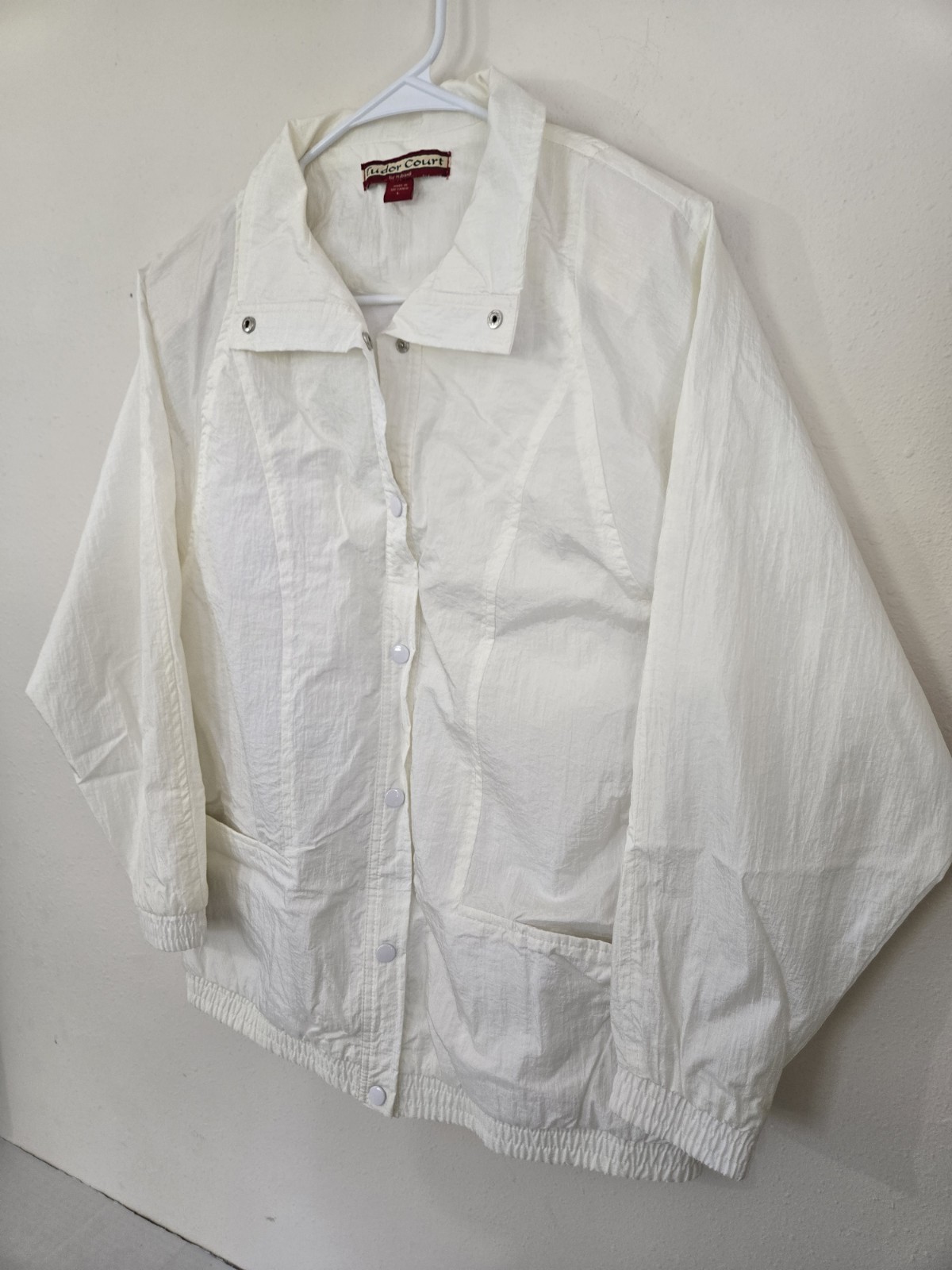 80’s/90’s Tudor Court by Haband Metallic White Jacket Windbreaker Lg FREE SHIP
