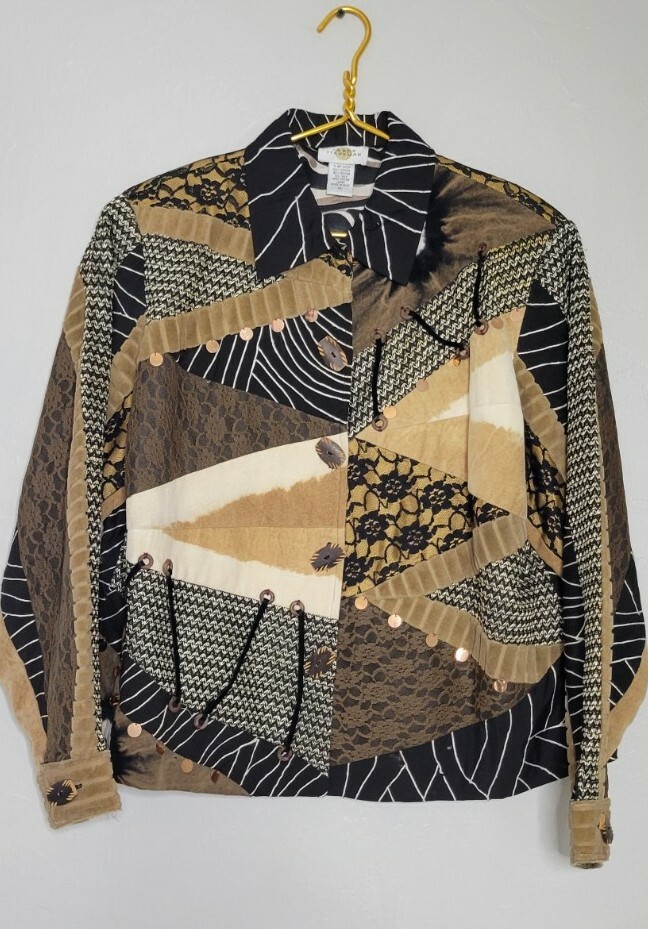 Sandy Starkman Vtg Jacket Womens XL Art To Wear Silk Blend Textured Patchwork