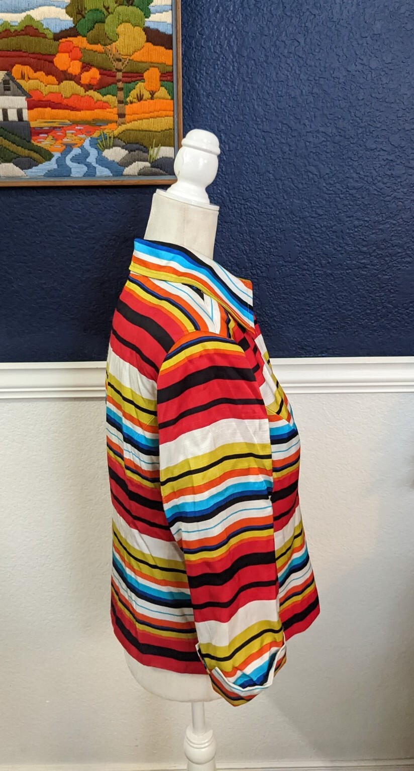VTG Mishca Collared Rainbow Stripe Multi Color Zip Blazer Jacket Sz Large L