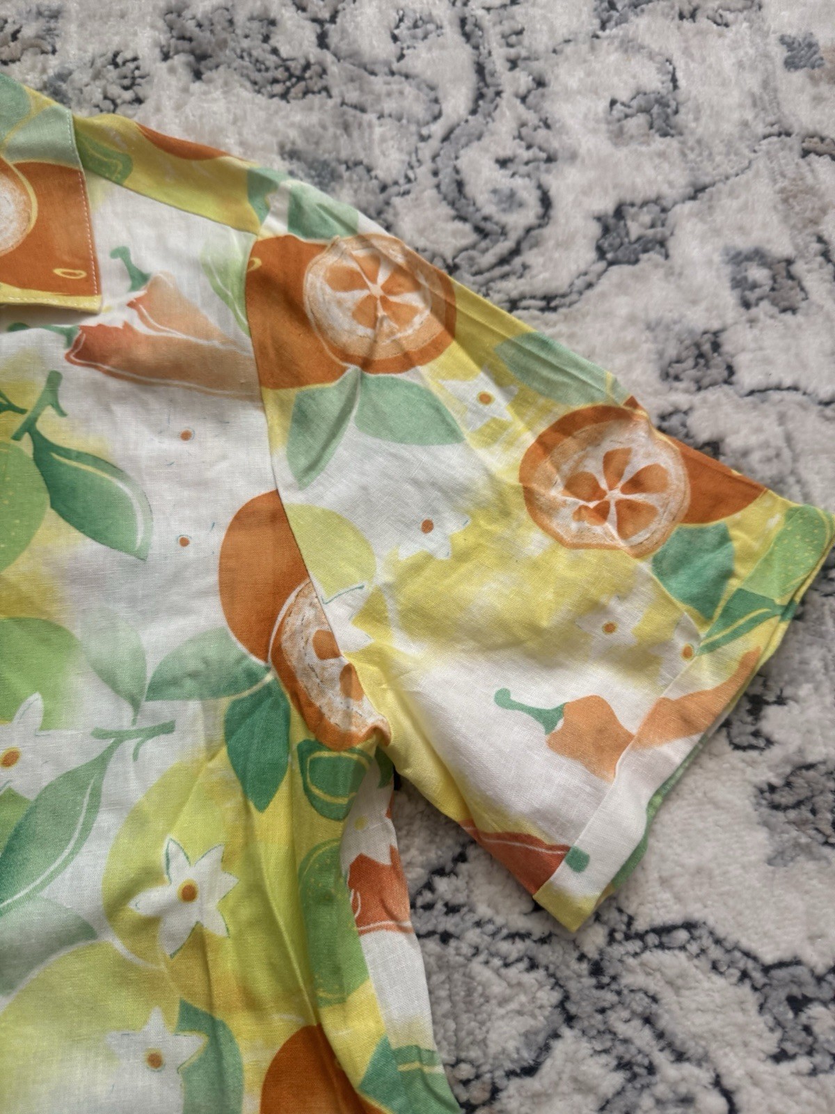 Vintage Hester & Orchard Citrus Print Button-Up Shirt Hawaiian Style Resort Med
