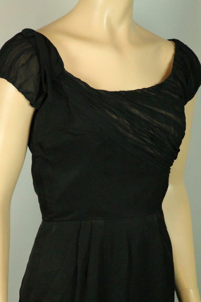 Vtg 50s RAPPI Ruched Chiffon Organza Rockabilly Cocktail Party Sheath Dress S