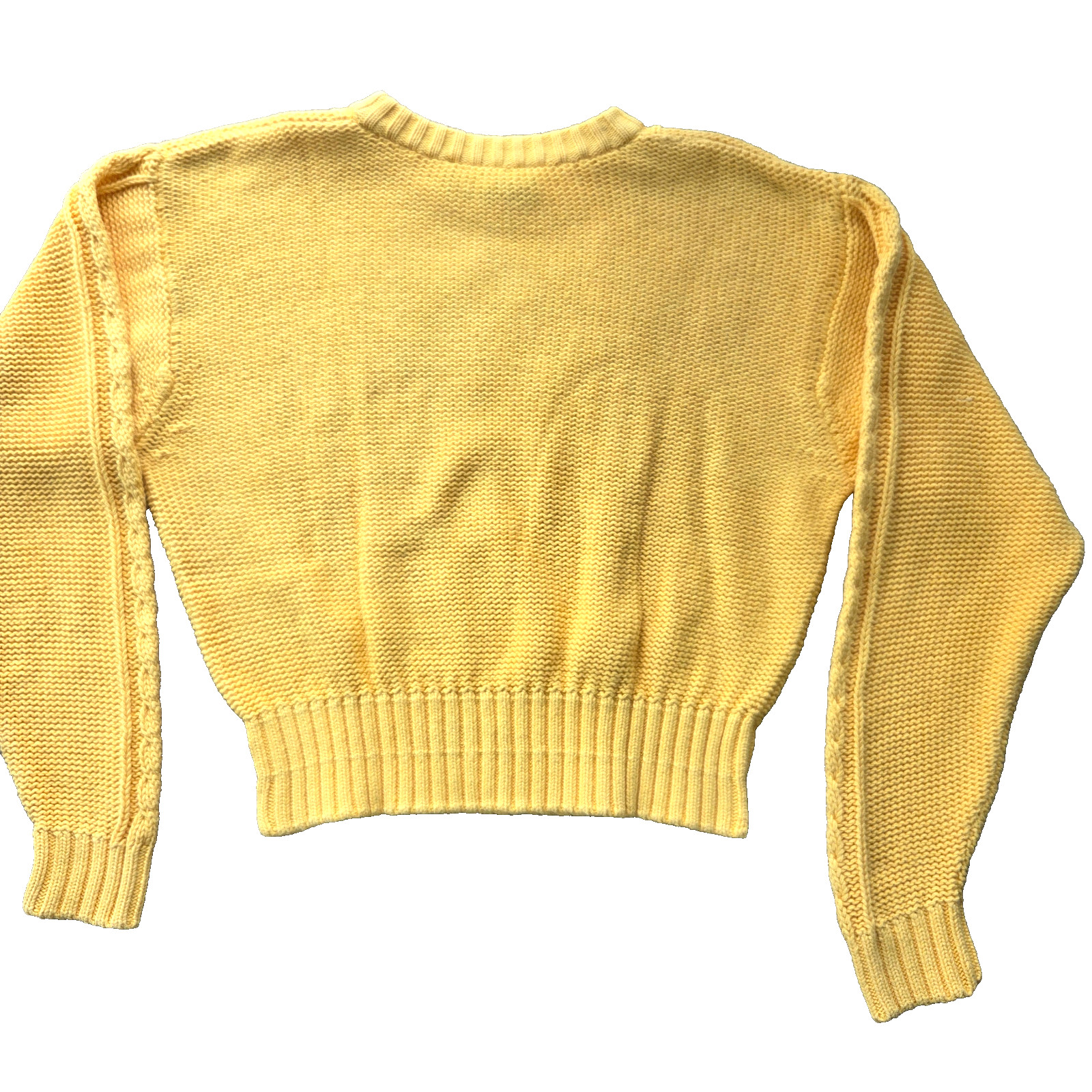 Vtg Bright Yellow Cotton Knit Sweater Cropped Liz Claiborne Sport PM MP S M