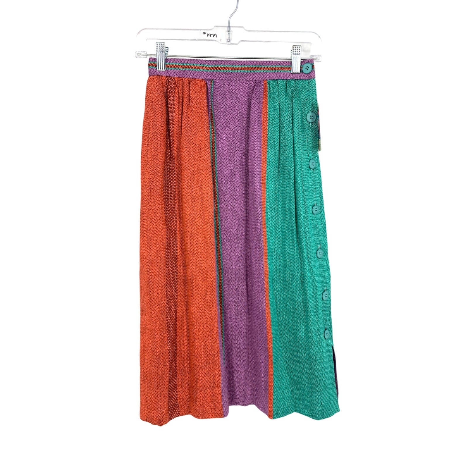 VTG 80s Prophecy Midi Skirt Womens XS Multicolor Purple Green Red Linen Blend