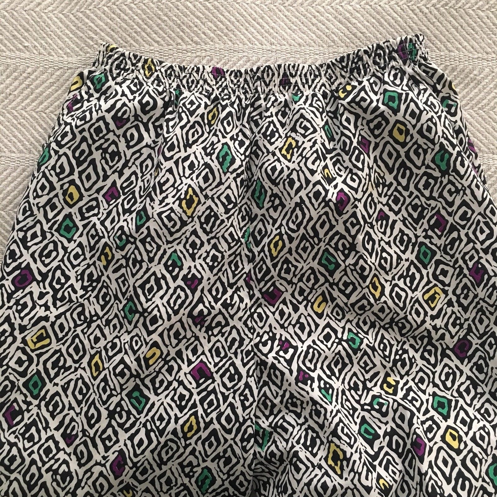 New Wave Pants Black White Wild Print Hi Waist Picket and Post Small 80s Vintage