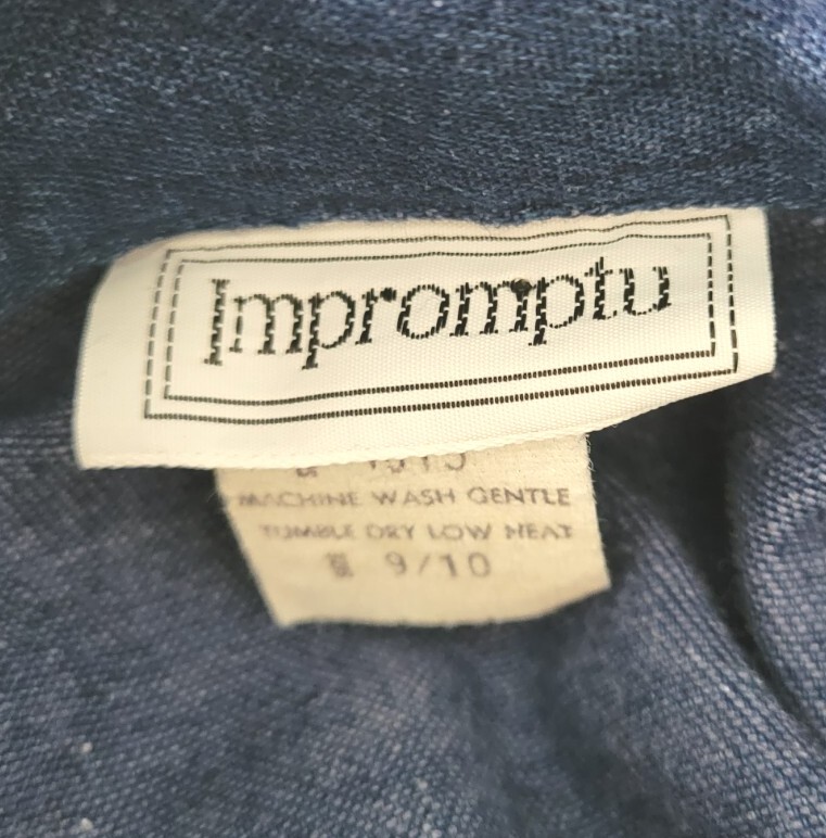 Vintage Impromptu Denim Dress w Snap Gathered Bib & Elastic Waist Size 9/10