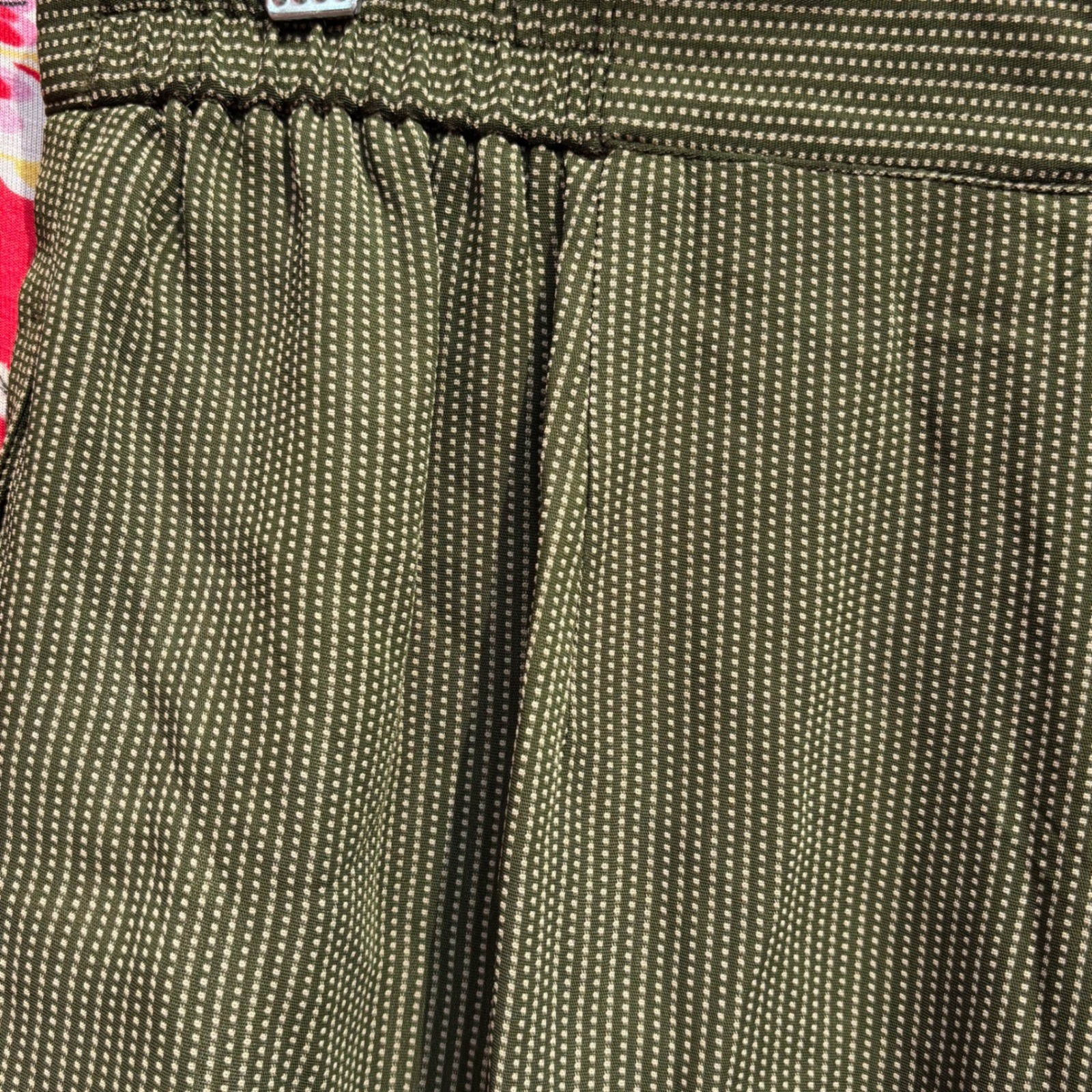 Vintage Army+Chartreuse Green Polka Dot High Rise Wide Leg Trouser Pants Size L