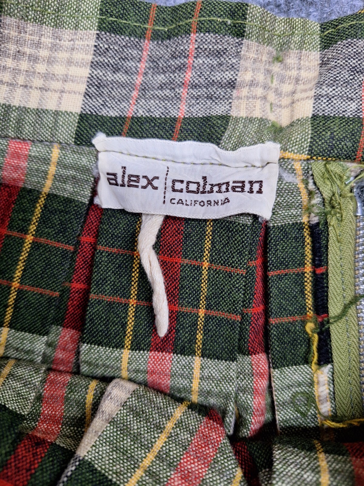 Vtg Alex Colman Pleated Wool Blend? Green Plaid Side Zip 26″ Waist Skirt