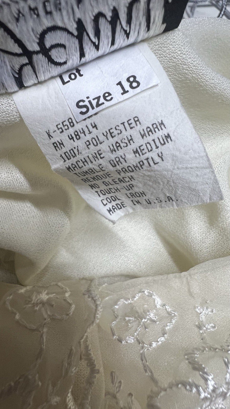 Vintage 80s Neutral Polyester USA Made Embroidered Collar Secretary Dress Sz 18