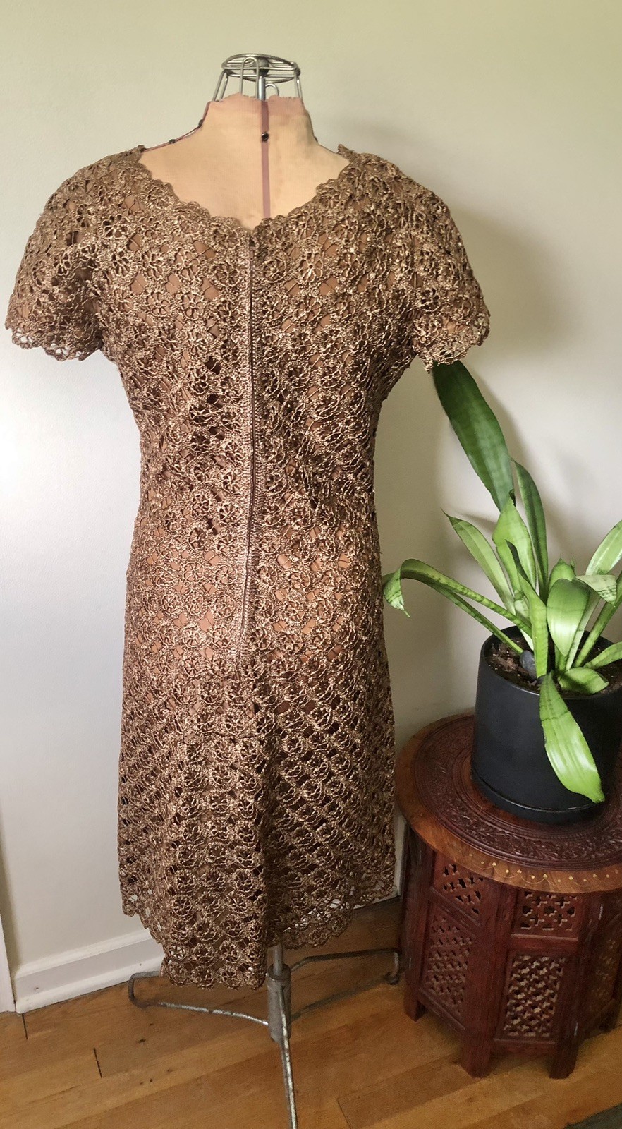 Vintage Italian Woven Raffia Latte Brown Dress