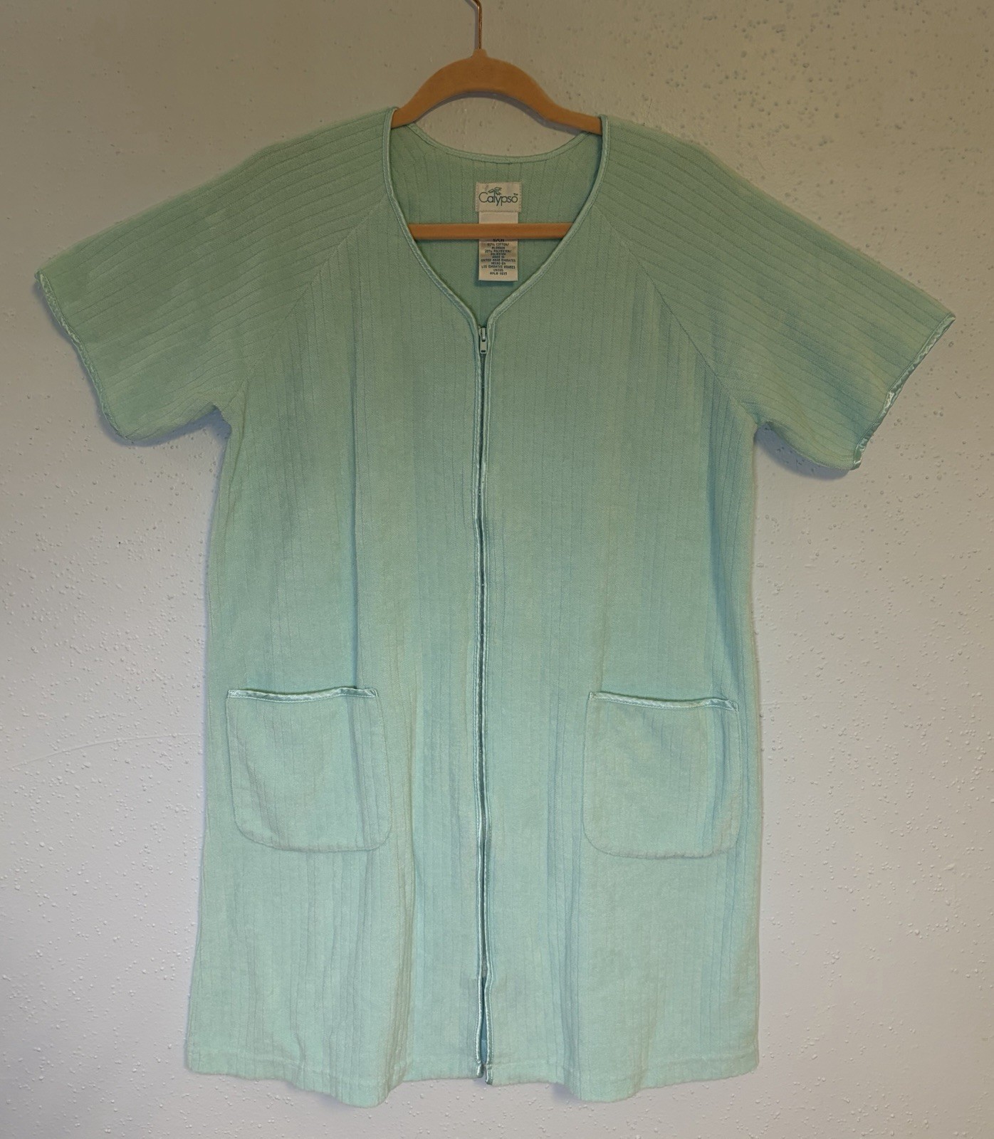 Vtg Calypso Terry Cloth Swim Cover Up/Zip Up Robe Sz S Mint Green – READ