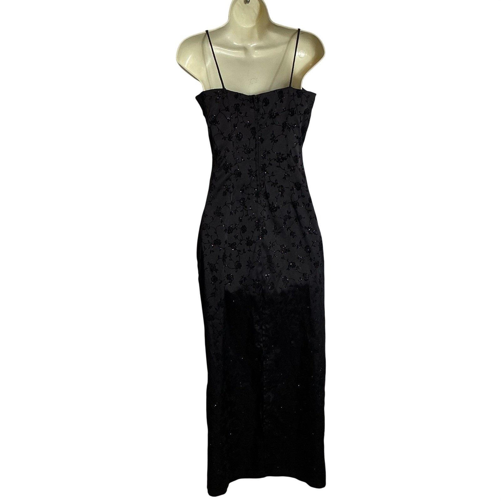 Vintage Byer Too Size 4-6 Black Glitter Floral Maxi Dress 90s Y2K Whimsigoth