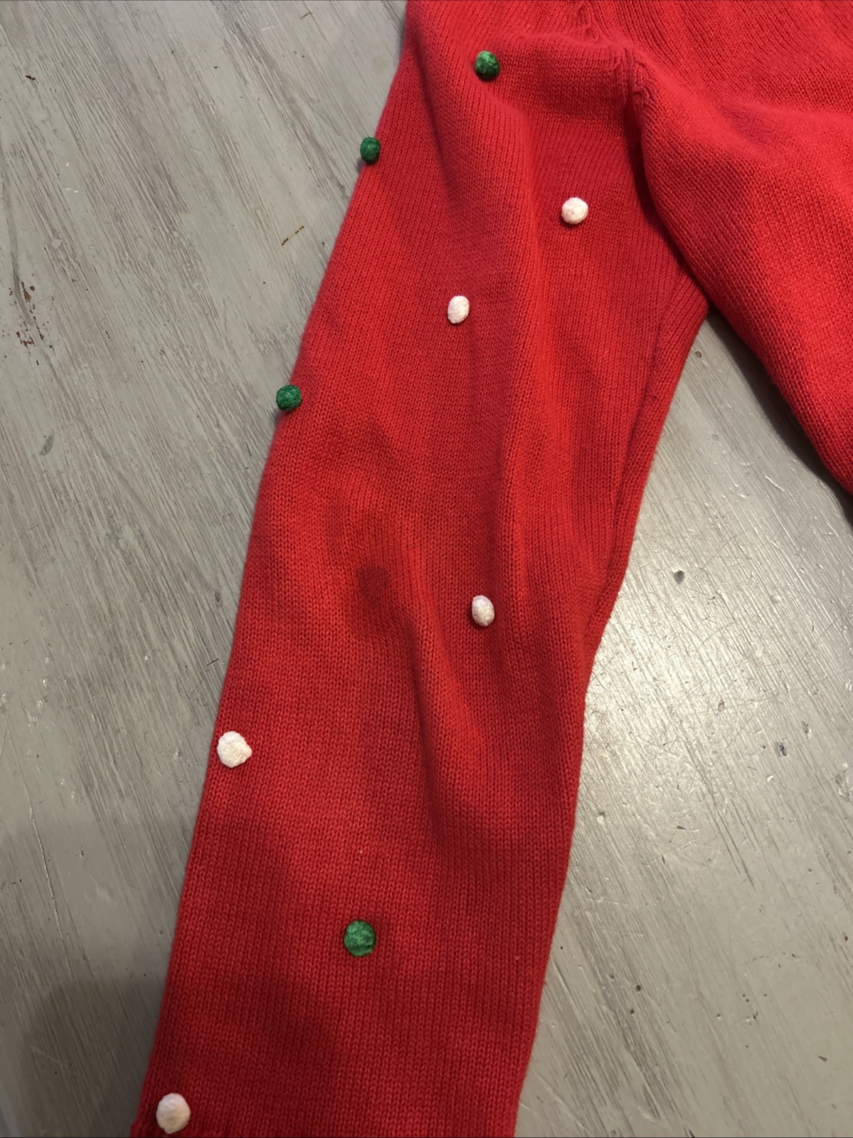 Berek Red Green Christmas Santa Reindeer Gift Tags Beaded Pom Poms Cardigan Sz M