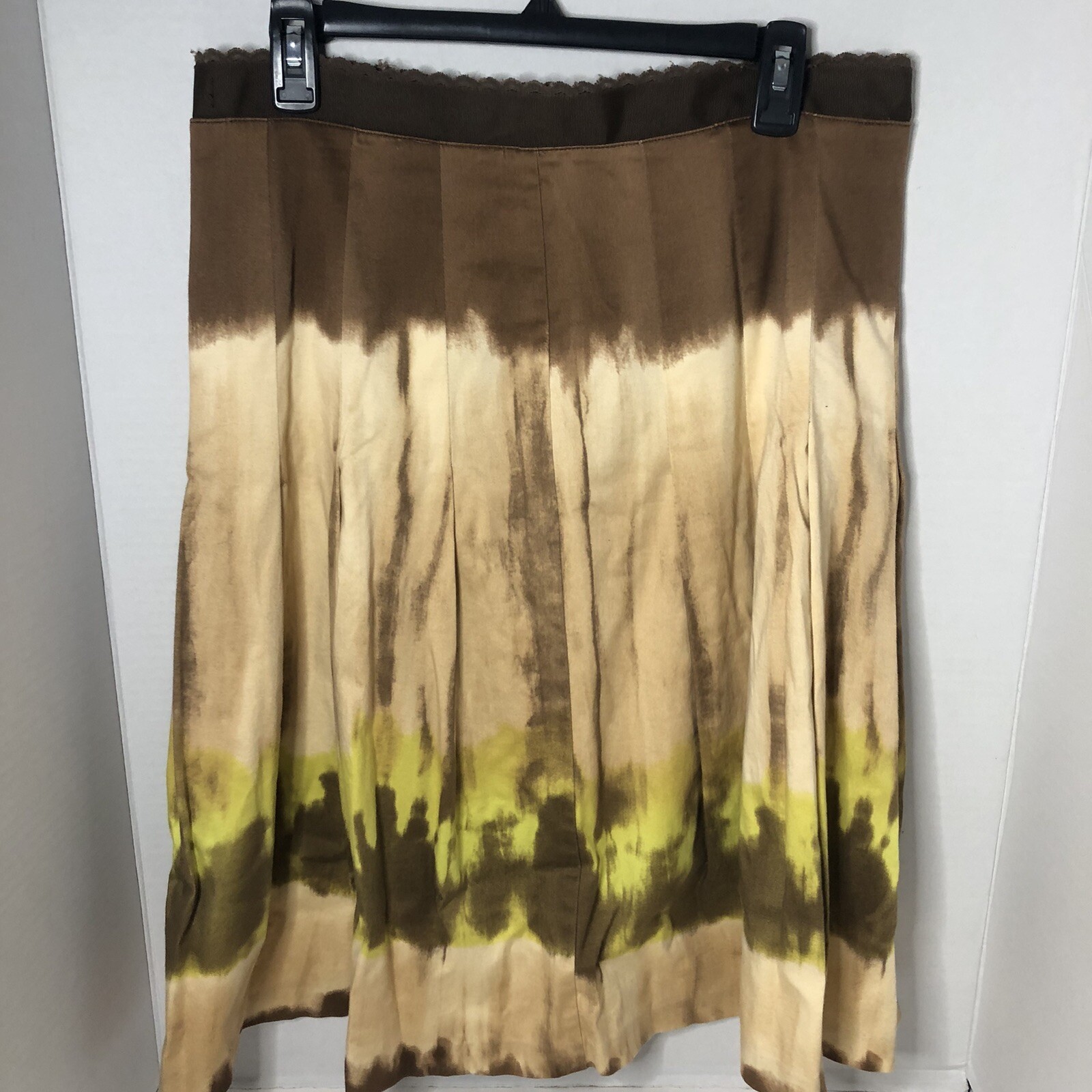 Ideology Vintage Women’s Skirt Size 12 Brown Tan Green Flair Pleated Tie Dye USA