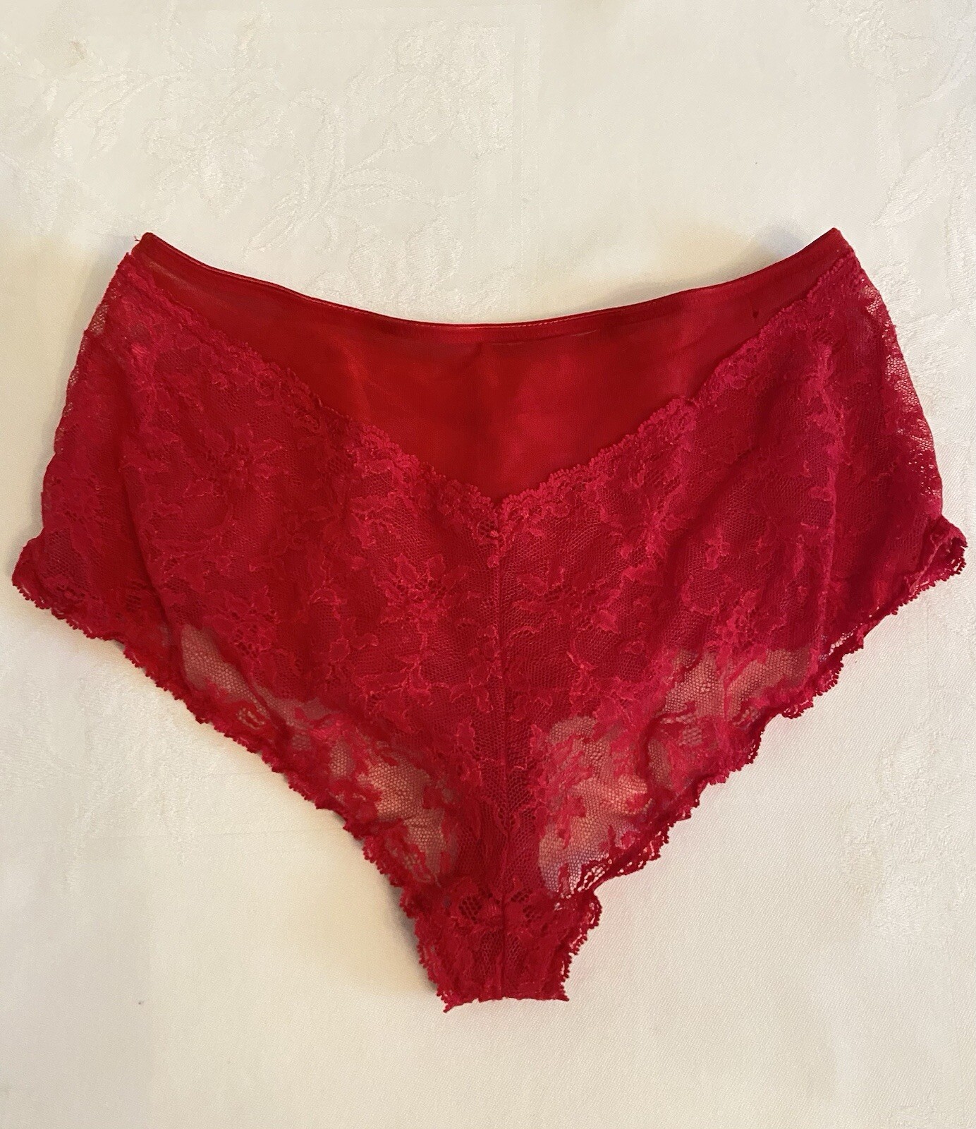 Vintage Red Lace Bra and Panty Hot Pants Shorts Lingerie Pin-Up Sexy 34DD Felina