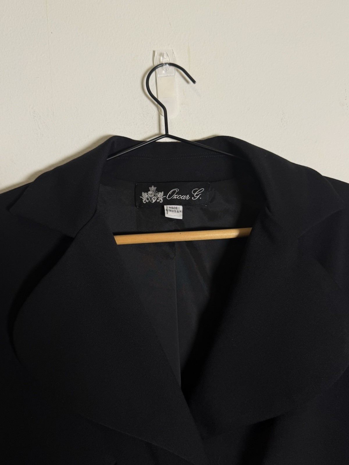 Vintage Oscar G Black Peplum Blazer Womens S M Made in USA Button Front Jacket