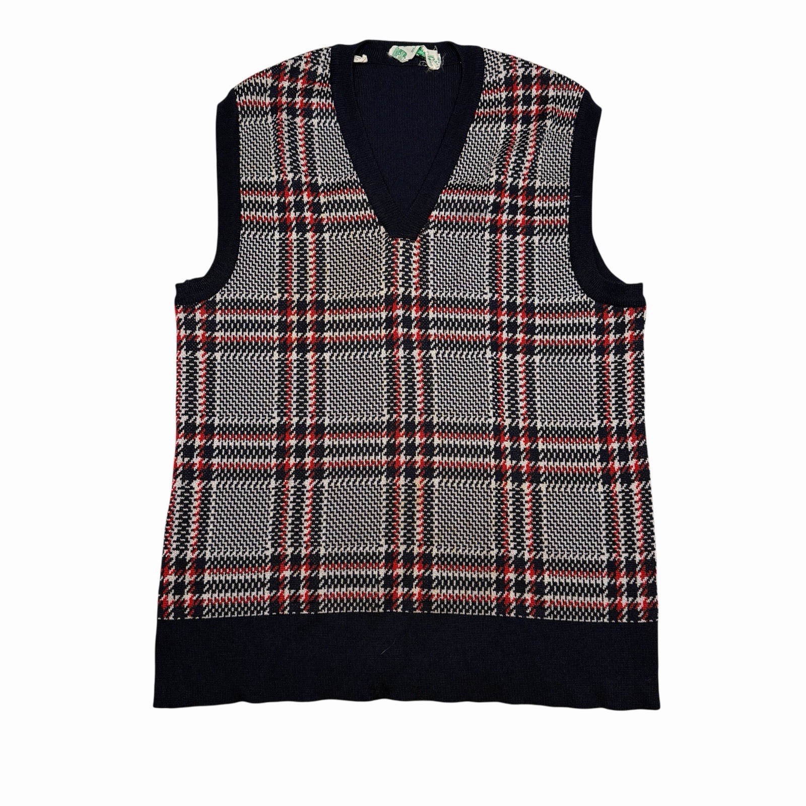 Vintage Gino Paoli Sweater Vest V-neck Womens Large Navy Plaid Made In Italy
