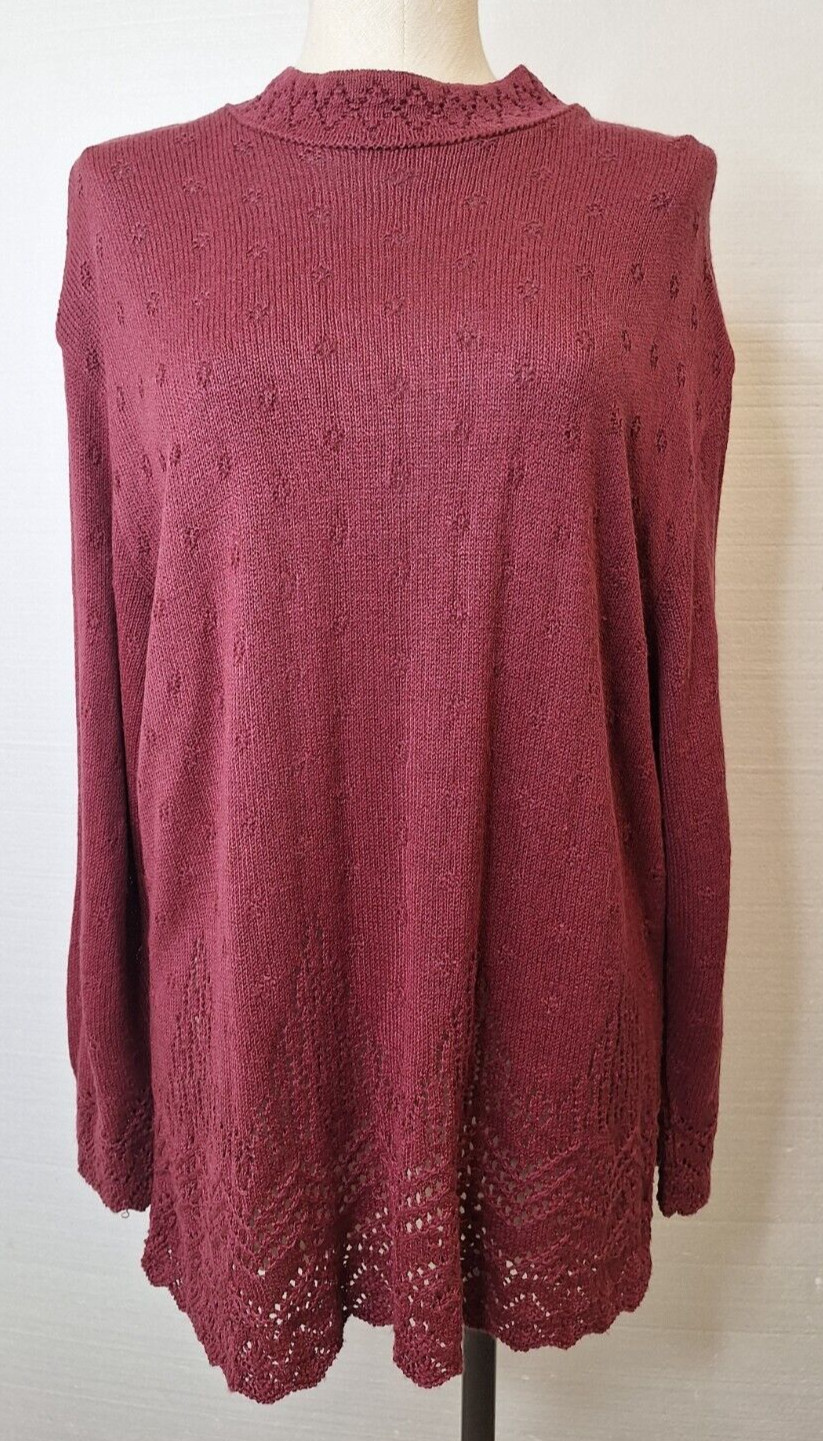 Vintage Southern Lady Womens Over Size Large Mock Neck Burgundy Knit Sweater