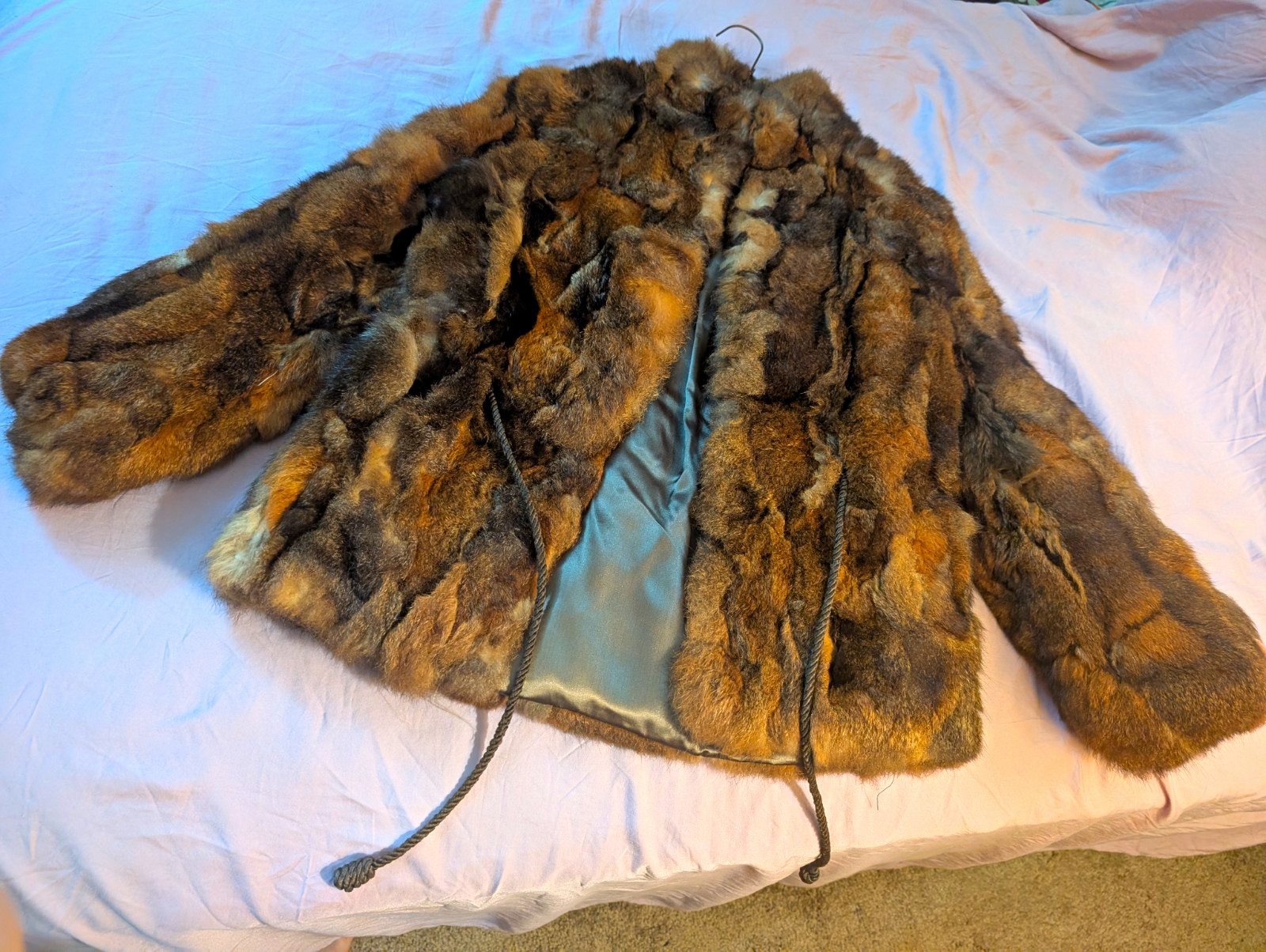Extra Small Brown Genuine Fur Coat Jacket with Satin Lining, Tie Closure