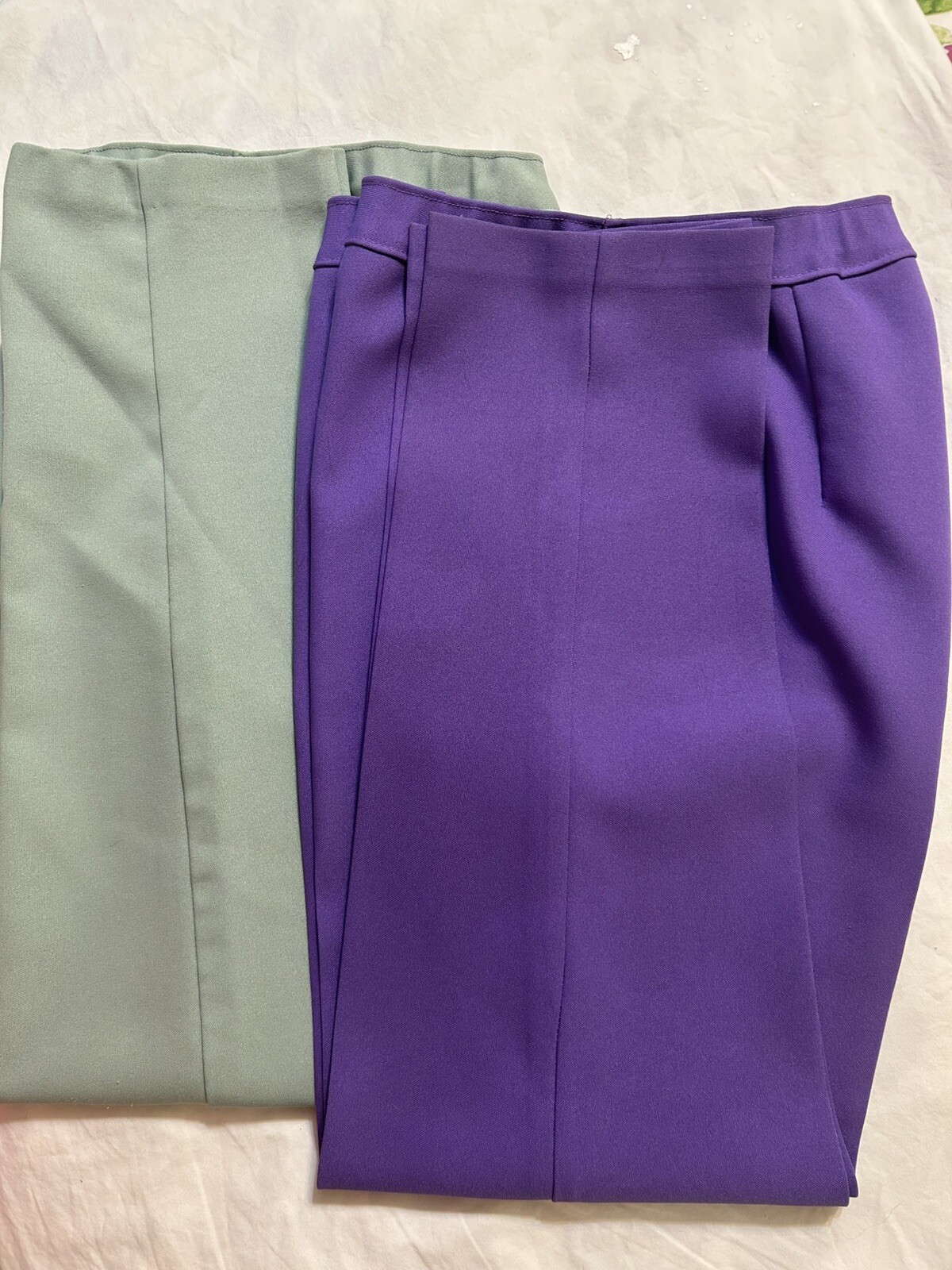 Vtg. Bend Over Pull On Pants Lot 2 Sz.12 Purple & Green