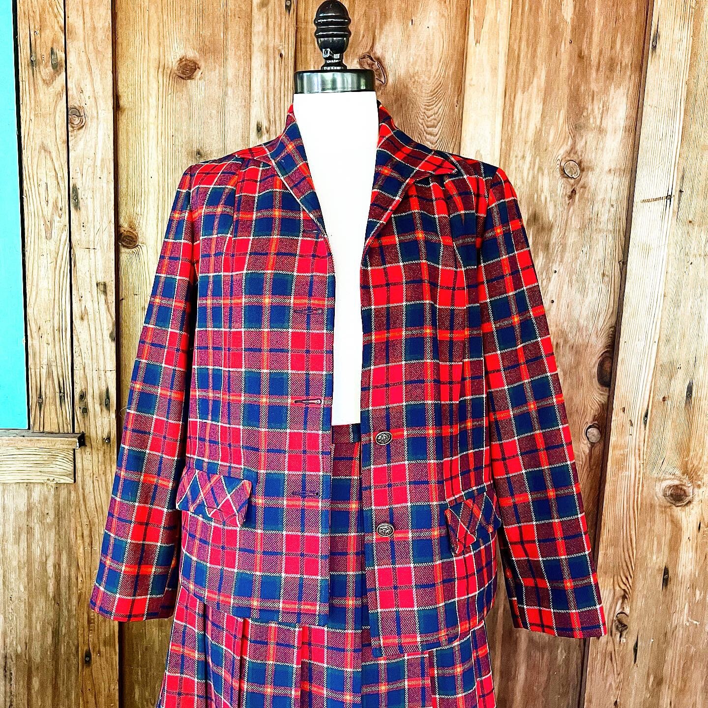 RARE PENDLETON SET 60’s 60s Vintage Red Plaid Wool 49er Jacket Pleated Skirt M L