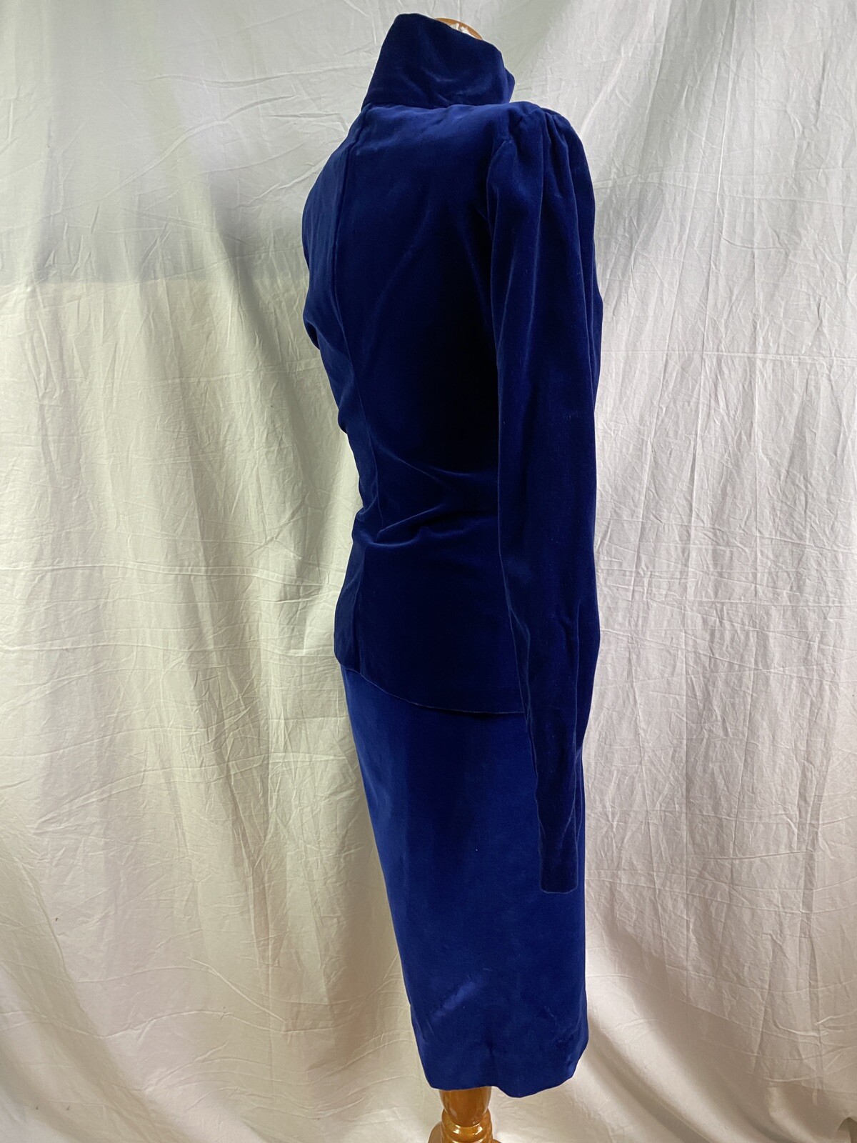 Vintage Norma Kamali Suit Pencil Skirt Fitted Jacket BLUE VELVET XS/S