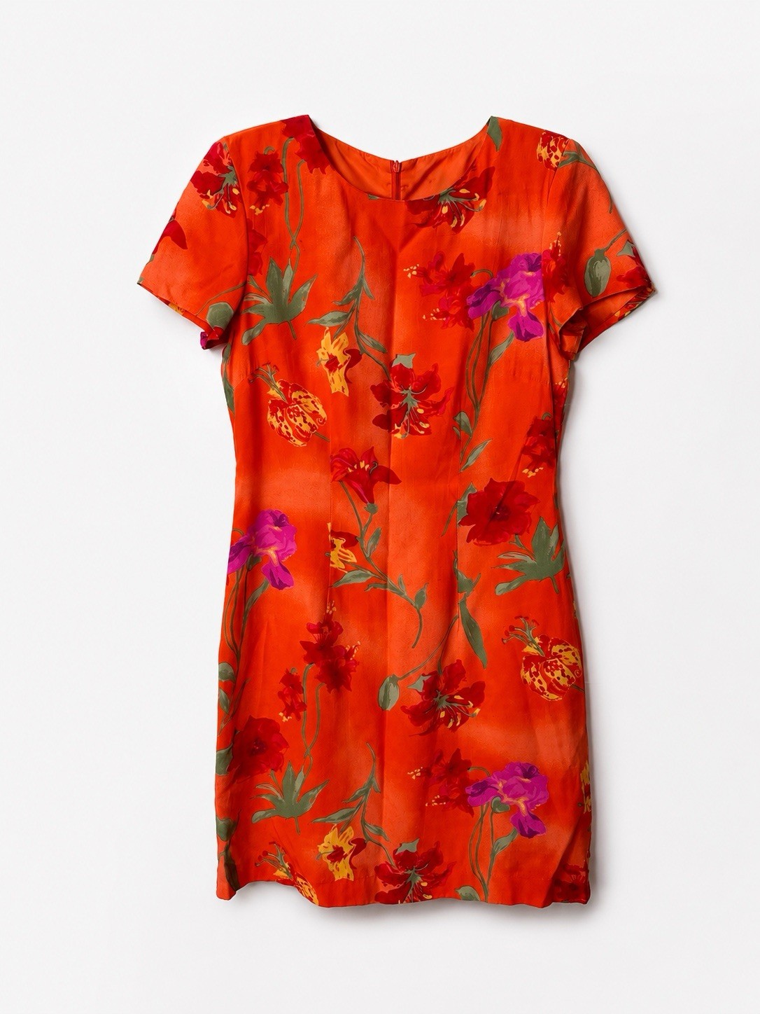 John Roberts Petite Vintage Floral Short-Sleeved Dress, Size 8, 100% Rayon