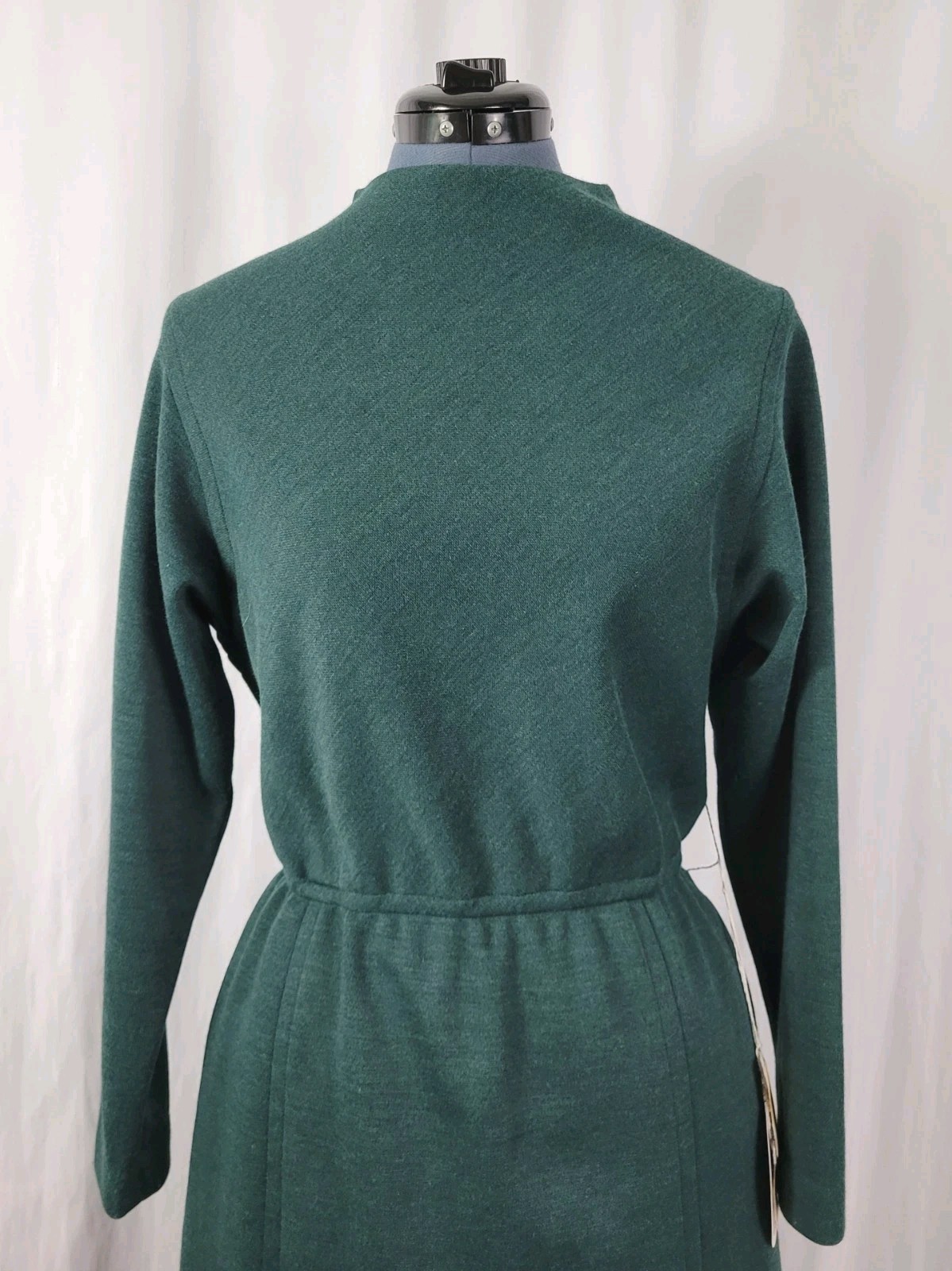 Vintage Tanner Green Wool Blend Blouson Dress w Elastic Waist Size 14