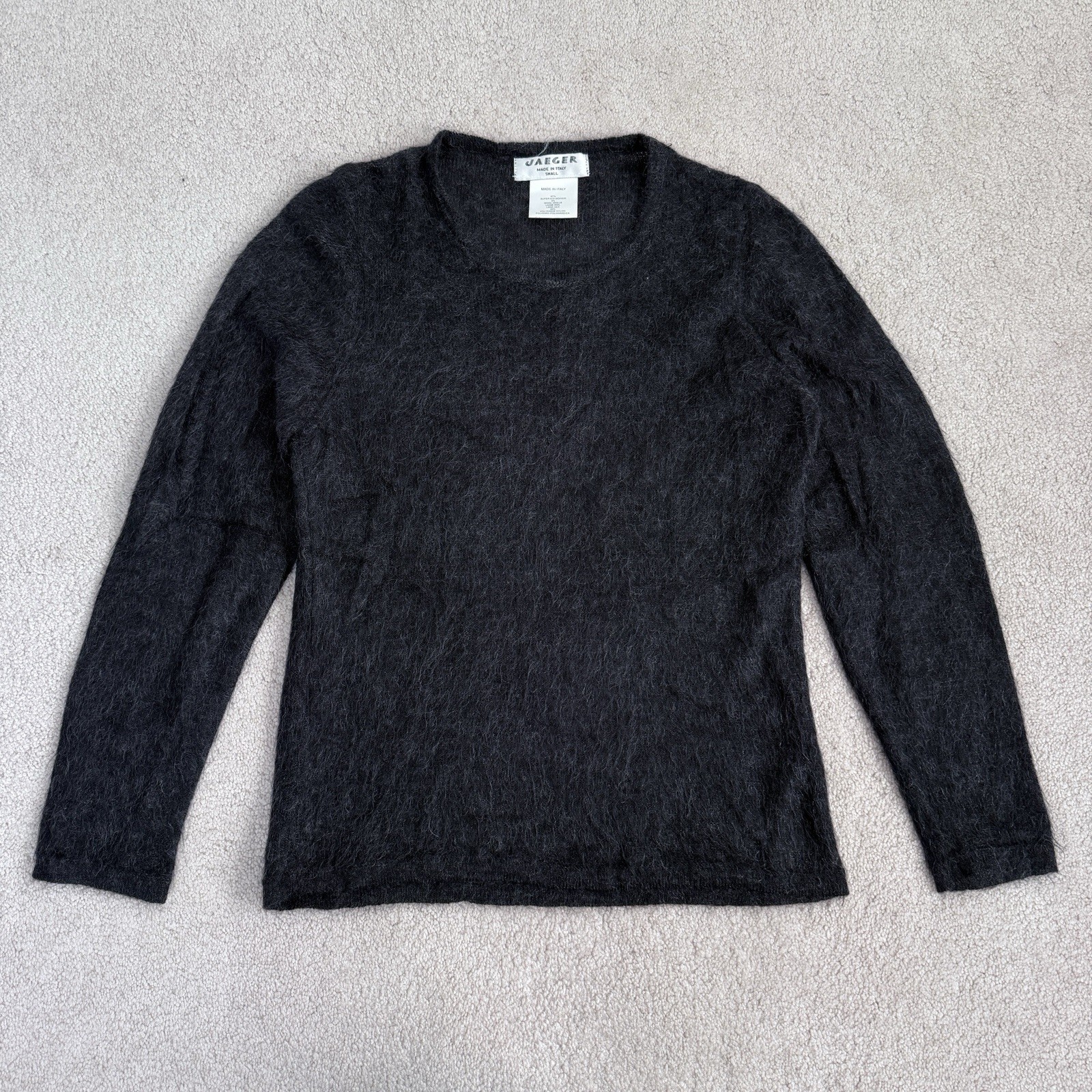 Jaeger London Vintage Mohair Wool Blend Sweater Gray Charcoal Crewneck