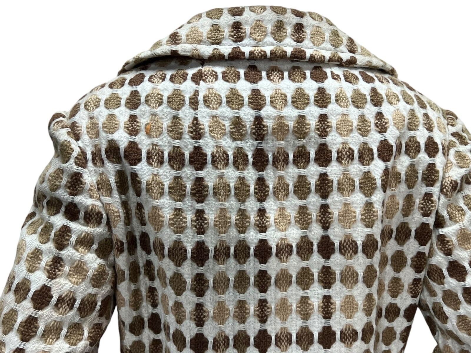 Sz S~M Vtg 60s Coat Ivory Tan Nubby Woven Asymmetrical Betty Rose Princess Seam