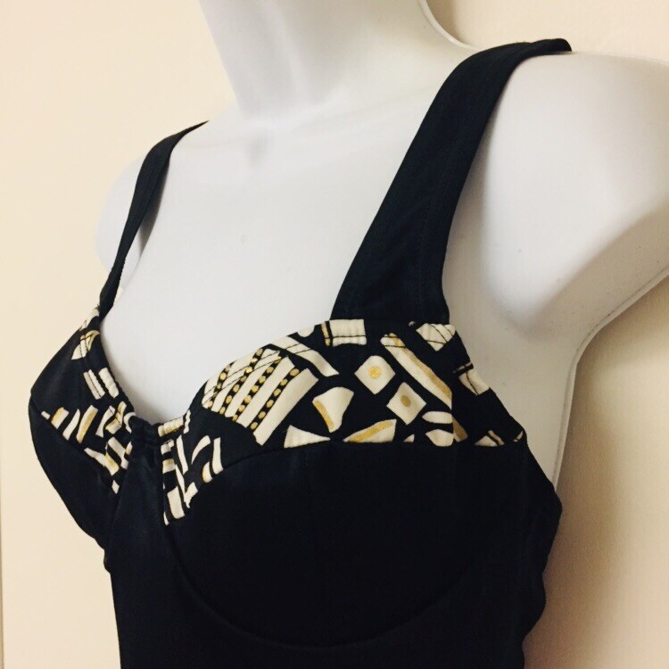 Christina Black White Gold Balconette One Piece Swimsuit Vintage 1980s Size 14