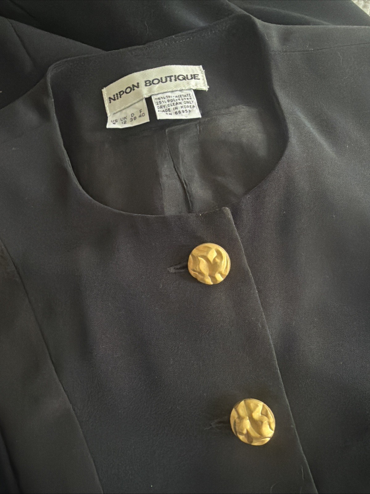 Vintage ‘80s Nipon Boutique Black Crepe & Satin Dress Long Sleeve Bow 8 Small