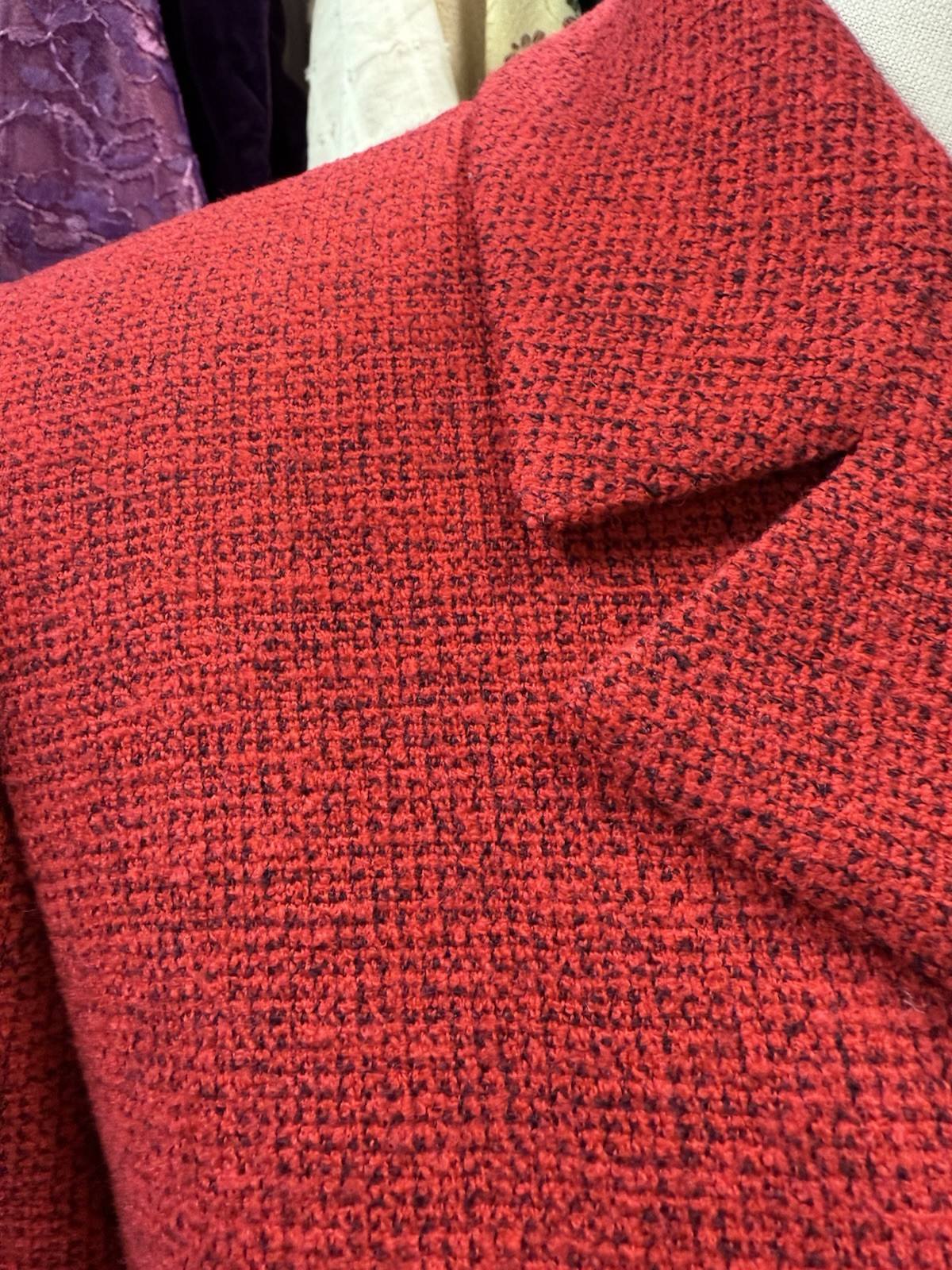 Vintage 1950s Textured Cherry Red Tweed 2pc Womens Suit Blazer / Skirt Small