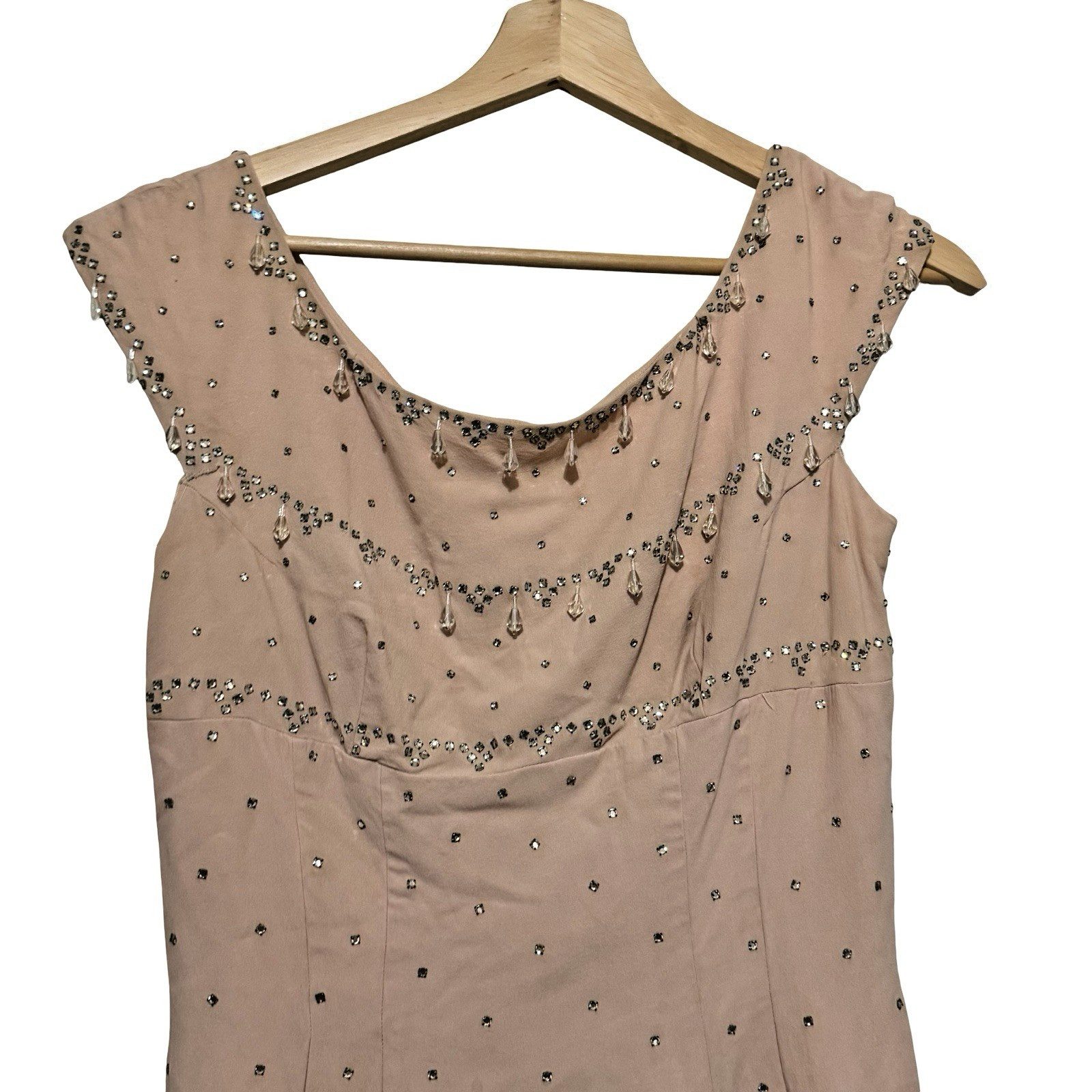 Vintage 50s 60s Beaded shift cocktail Dress pink size Small 5:30 Fashions XS