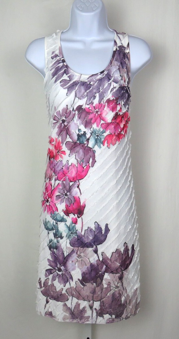 VTG 1980s 90s FLORAL DRESS CHRISTOPHER & BANKS SIZE SMALL RUFFLES POLY SPANDEX