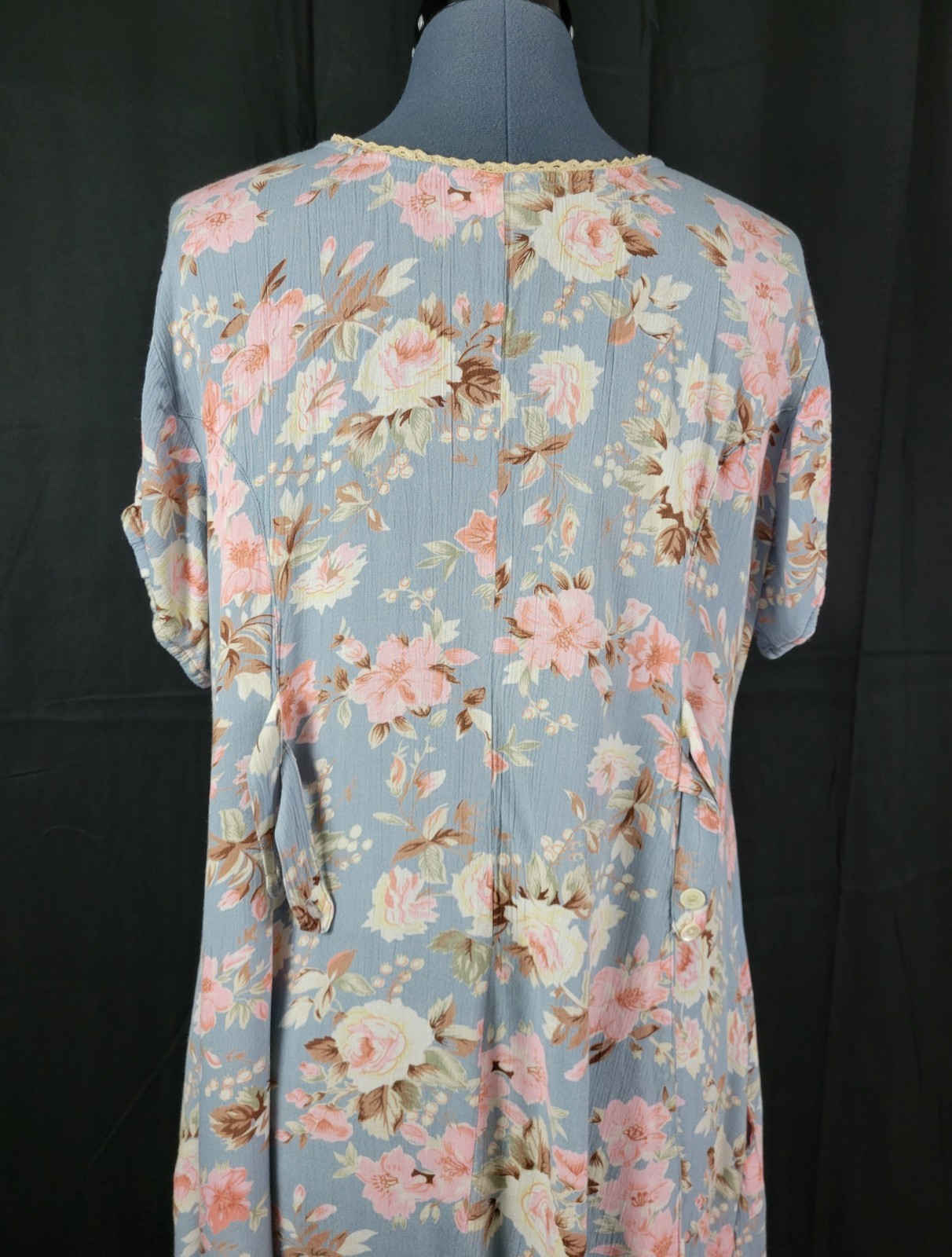 Vintage Ellen Ashley Blueish Grey Dress w Pink & Cream Florals Size 14P