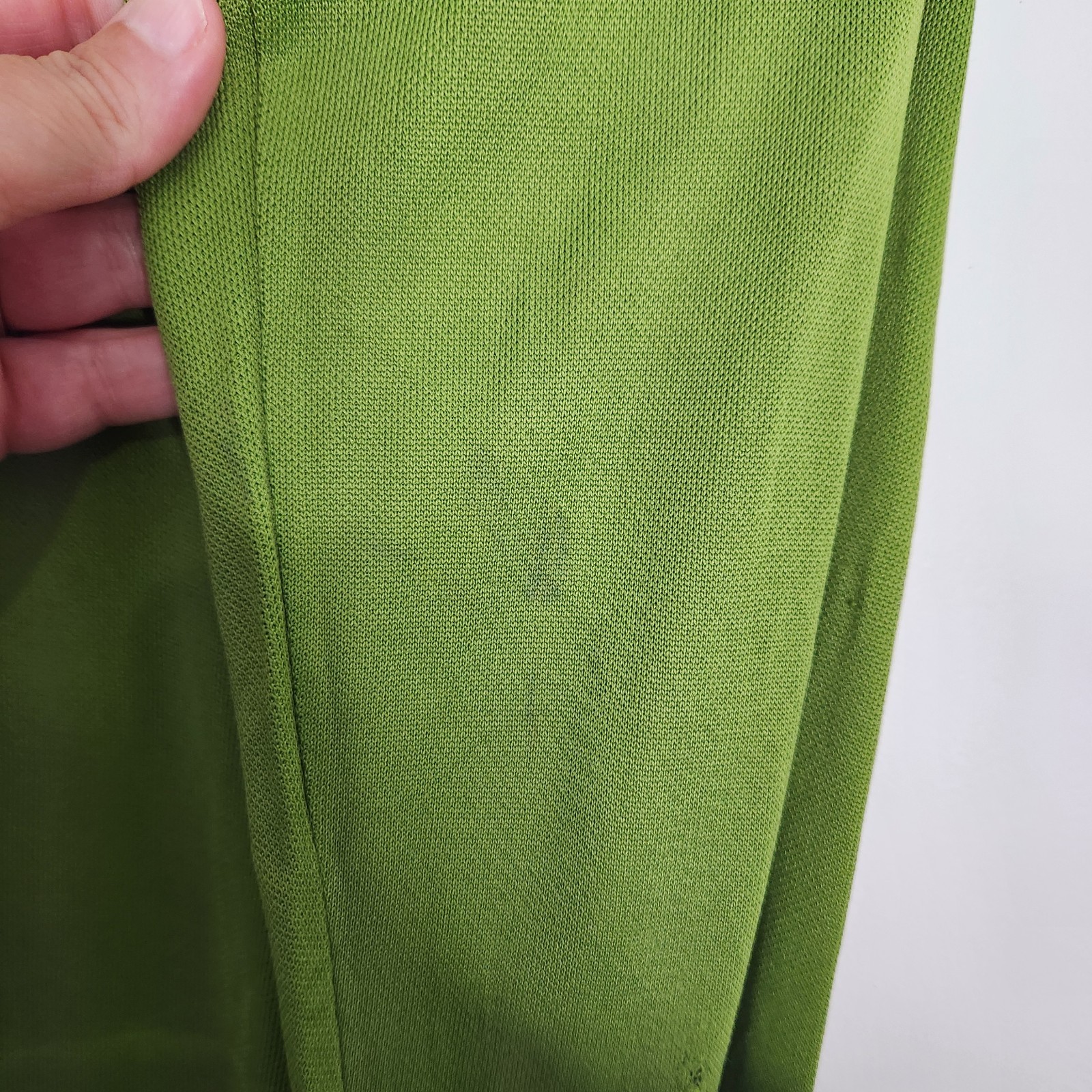 Vintage 70s Andrew Fifth Ave Avocado Green Turtleneck Shirt Rainbow Trim Size 14