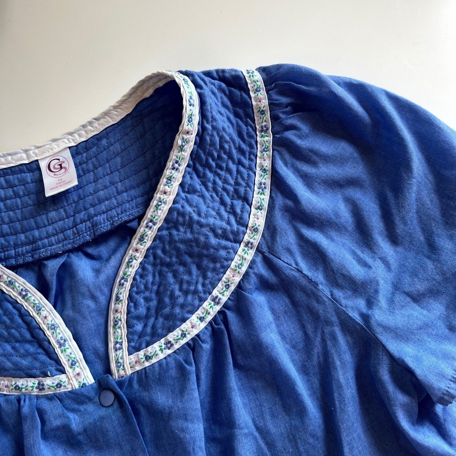 Vintage Go Softly Blue Cat Embroidered Patio Dress | Medium