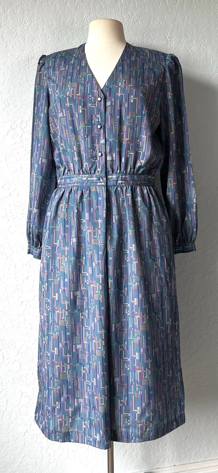 Vintage 80s Silksensible Tea Dress Size 14 Shoulder Pads Retro Cottagecore EUC