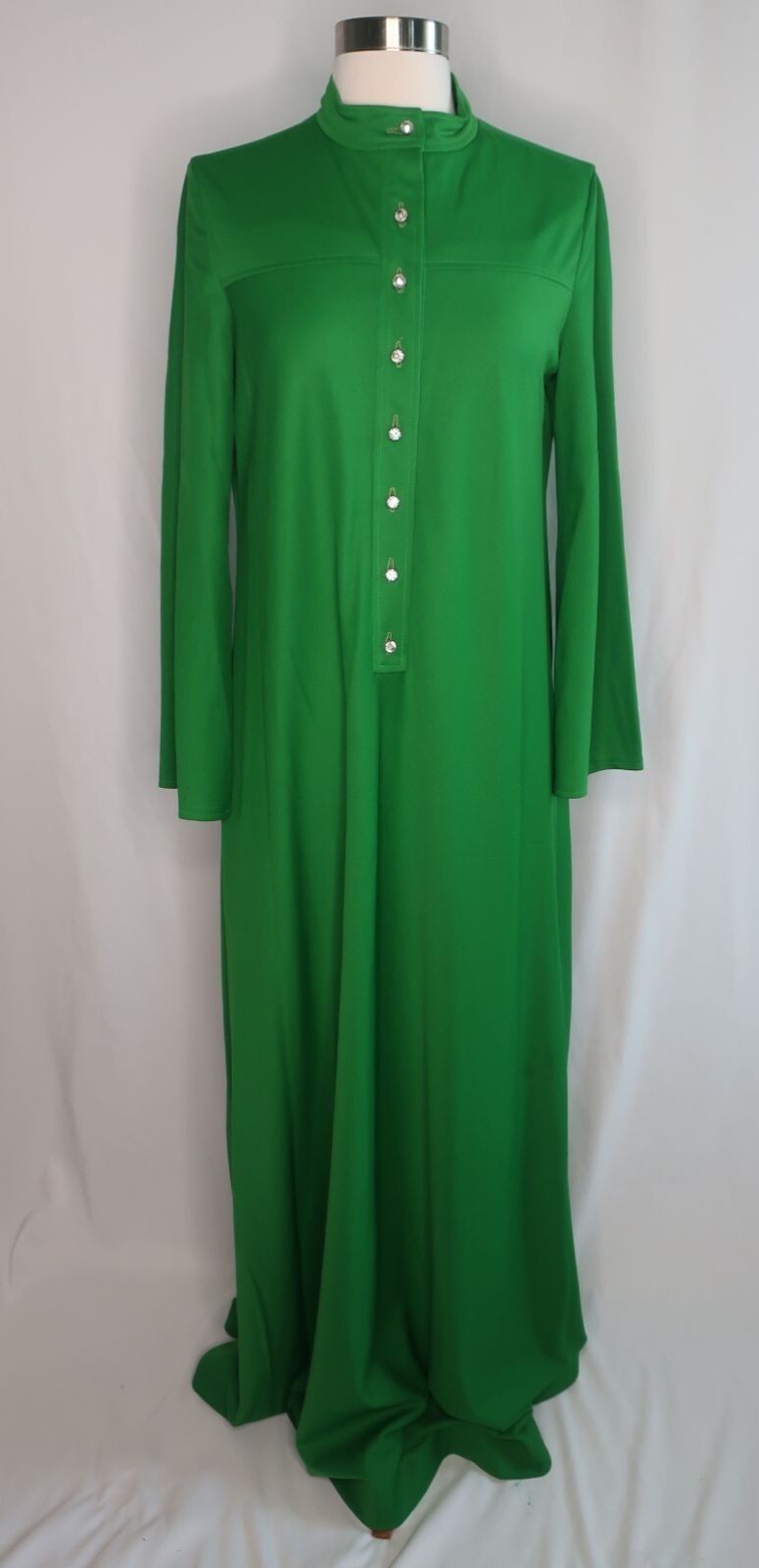 VTG 60s 70s Unbranded Green BOHO Hippie Long Shirt Casual Party Dress Sz L