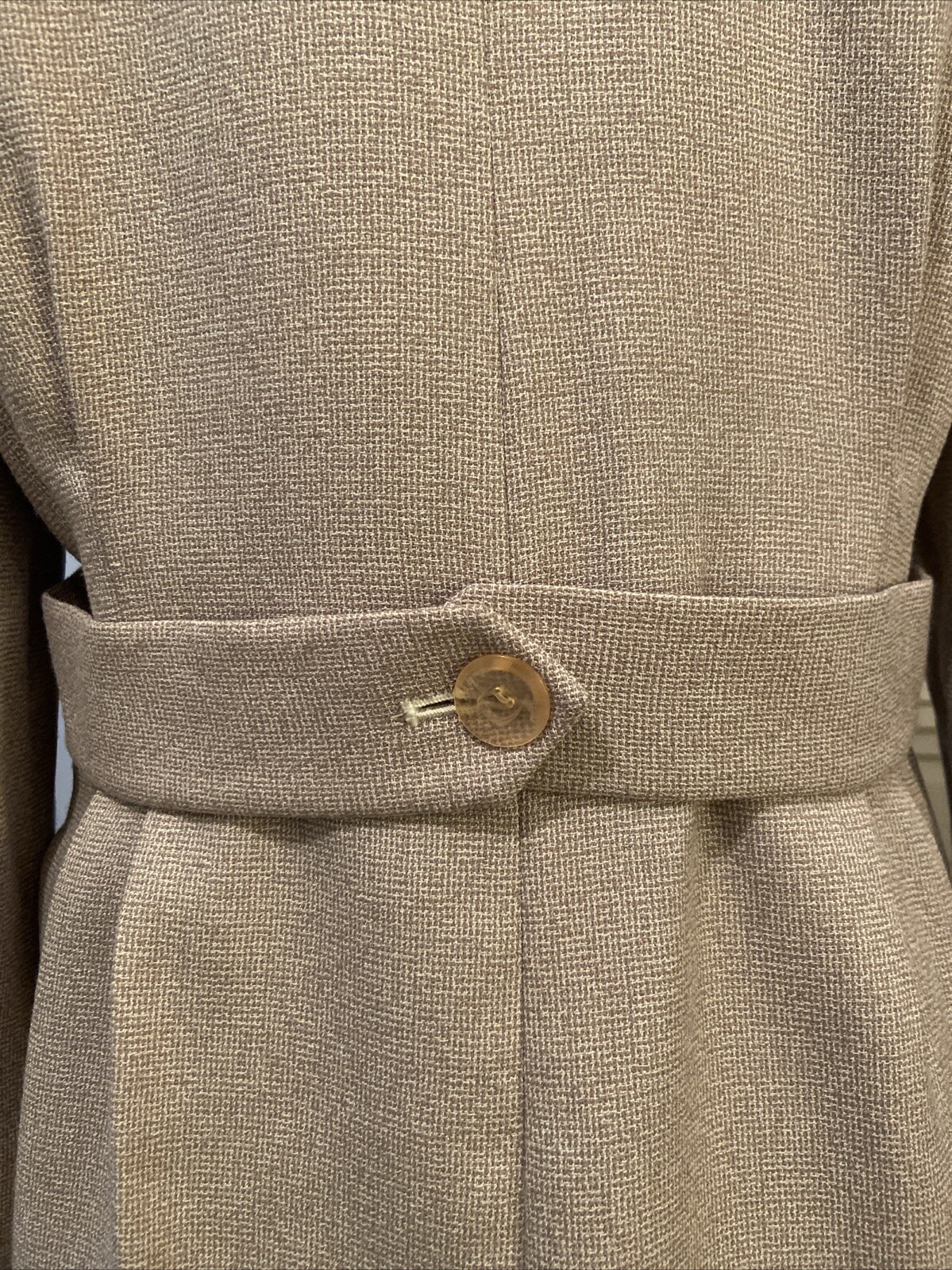 Vintage Larry Levine Beige Chic Jacket 1 Button Pleats Pockets Belt Detail Sz 10