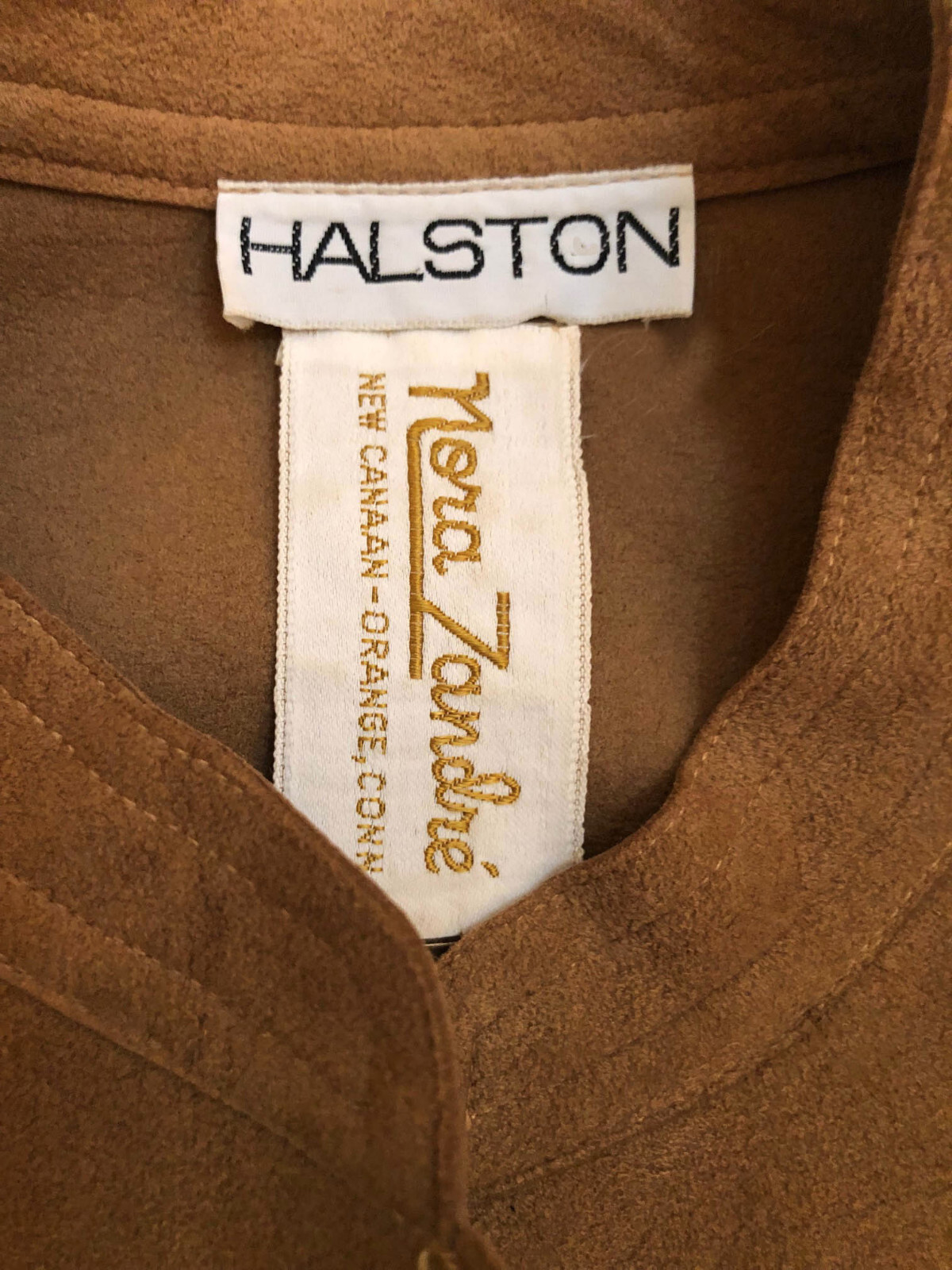 Halston Rare Camel Brown Ultra Suede Long Sleeve Vintage Coat Dress Duster M